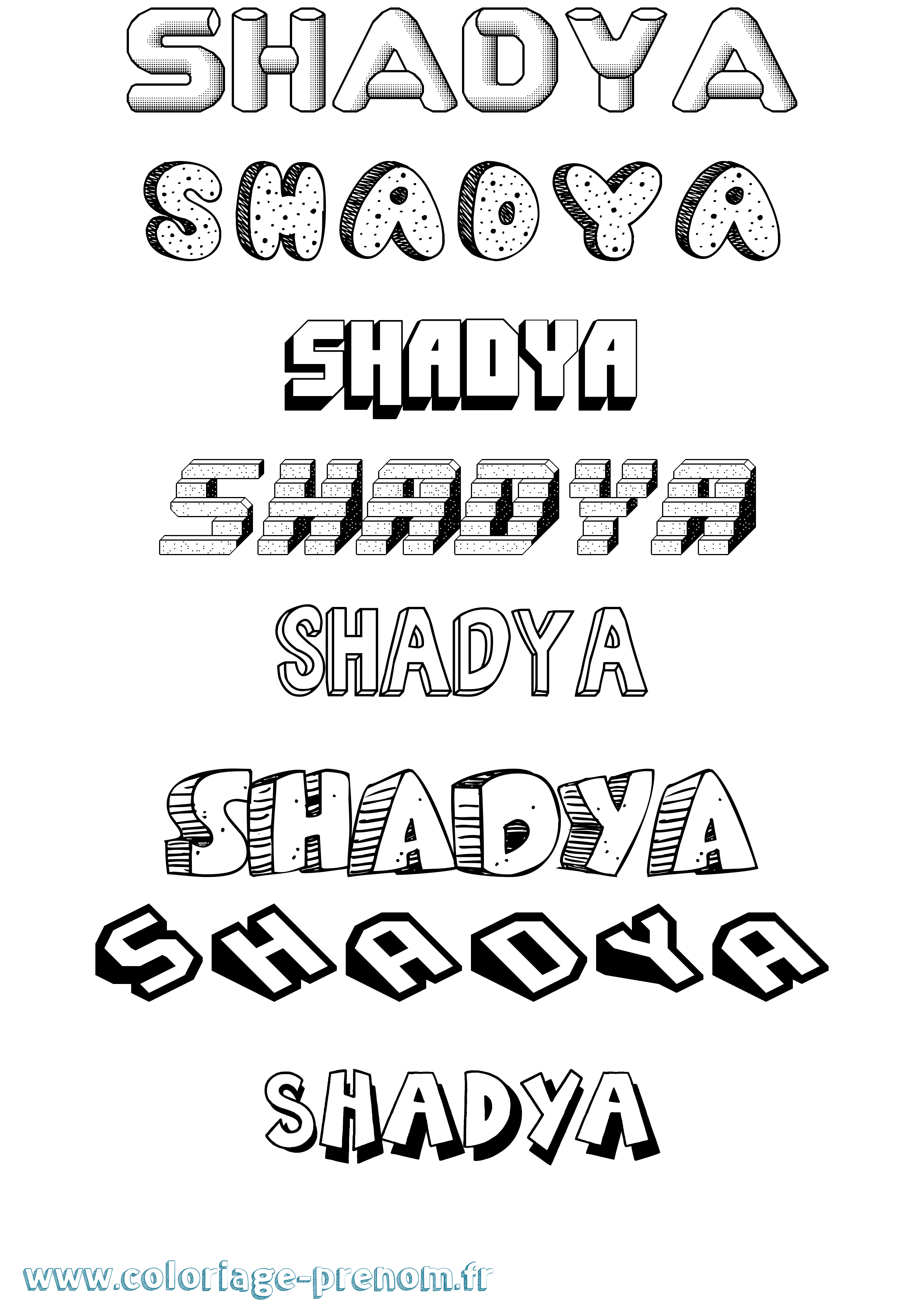 Coloriage prénom Shadya Effet 3D