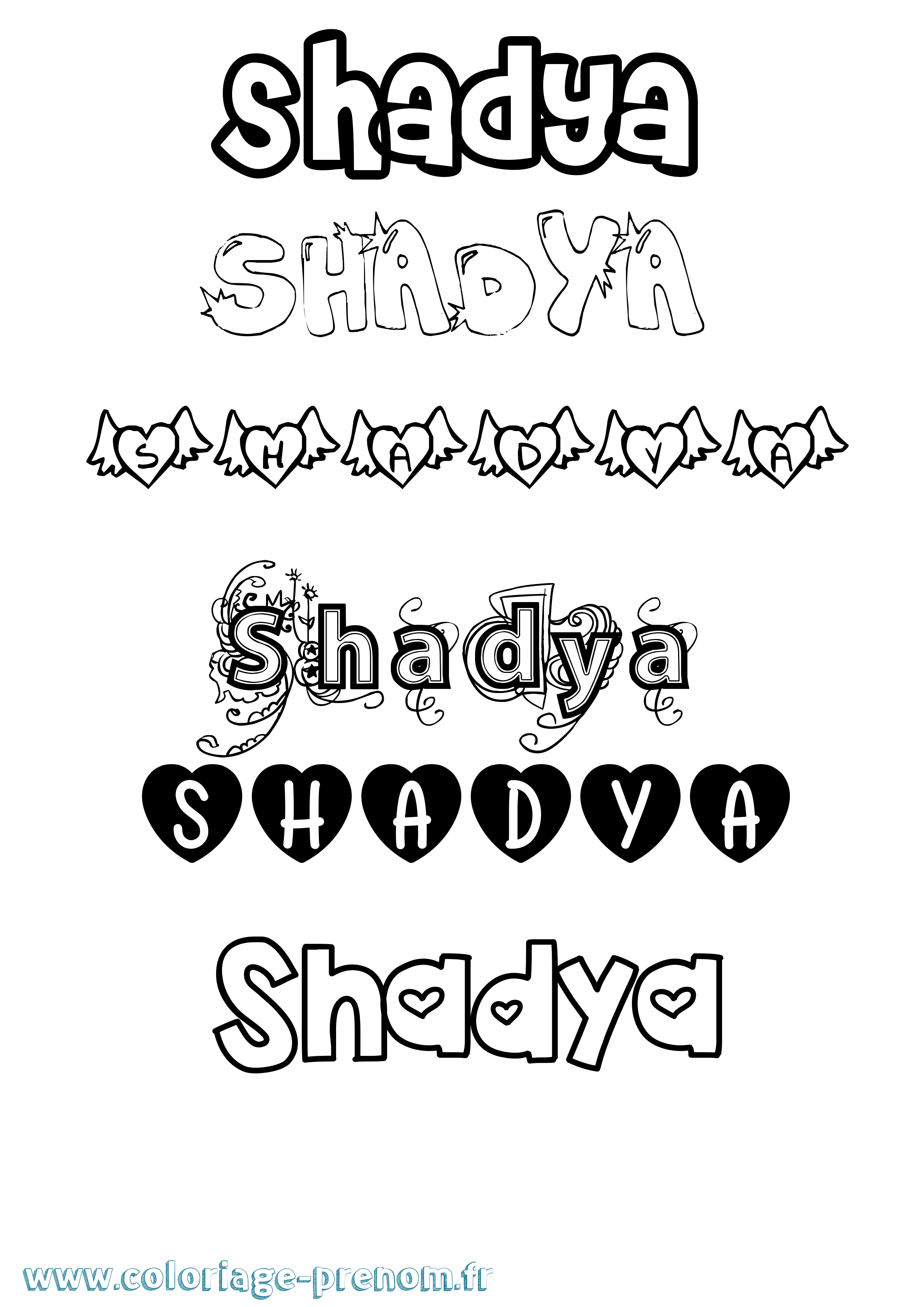 Coloriage prénom Shadya Girly