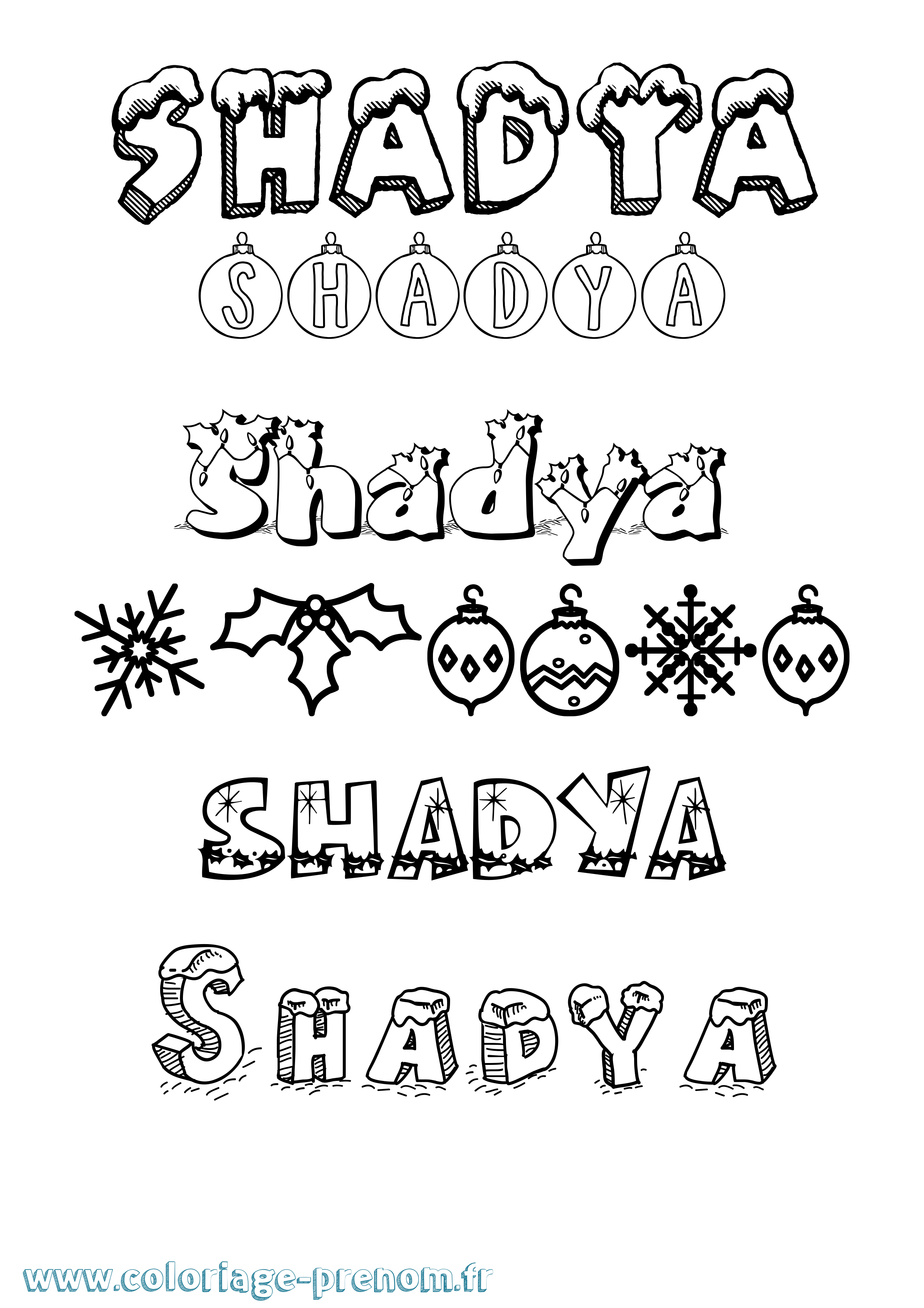 Coloriage prénom Shadya Noël