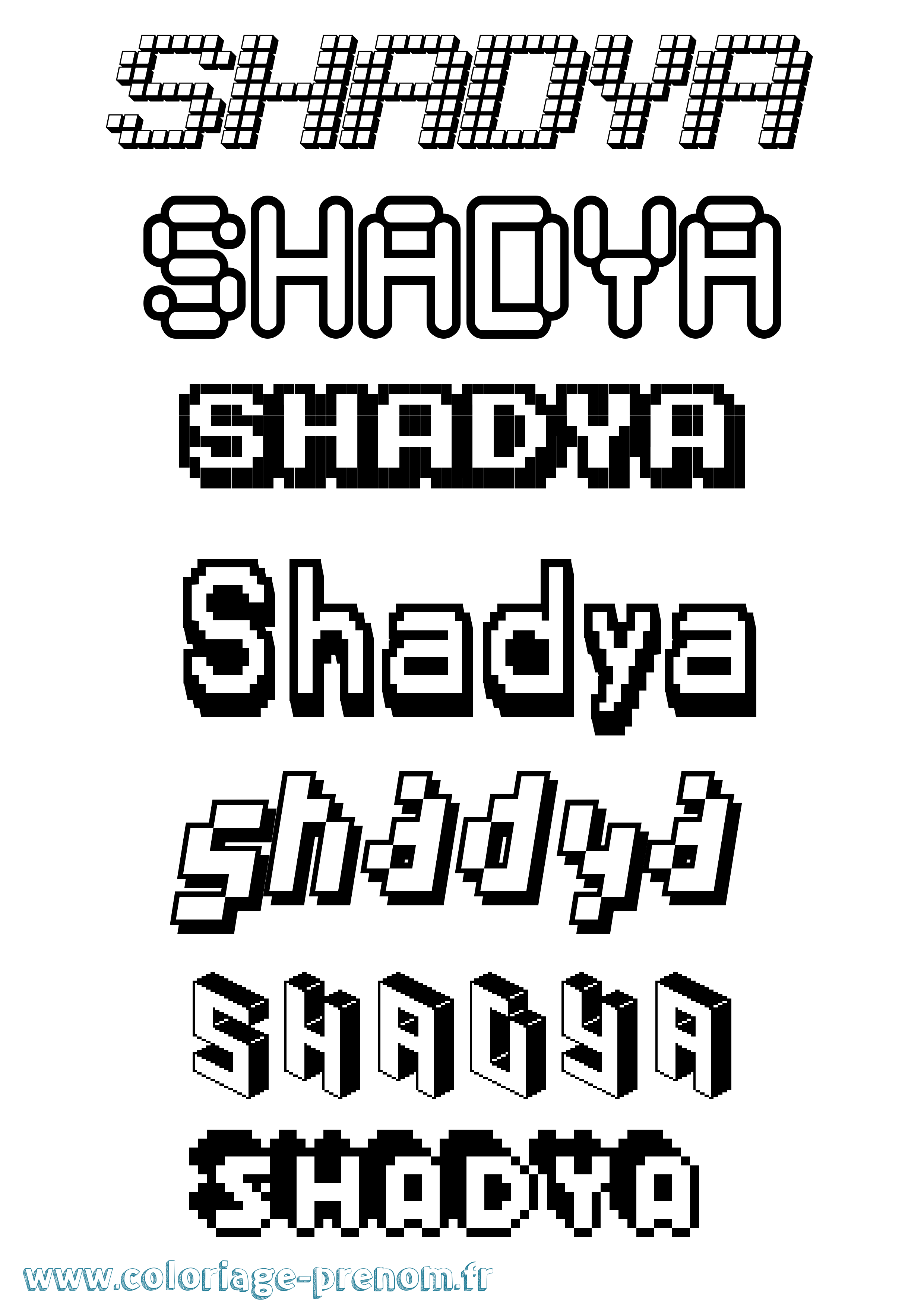 Coloriage prénom Shadya Pixel