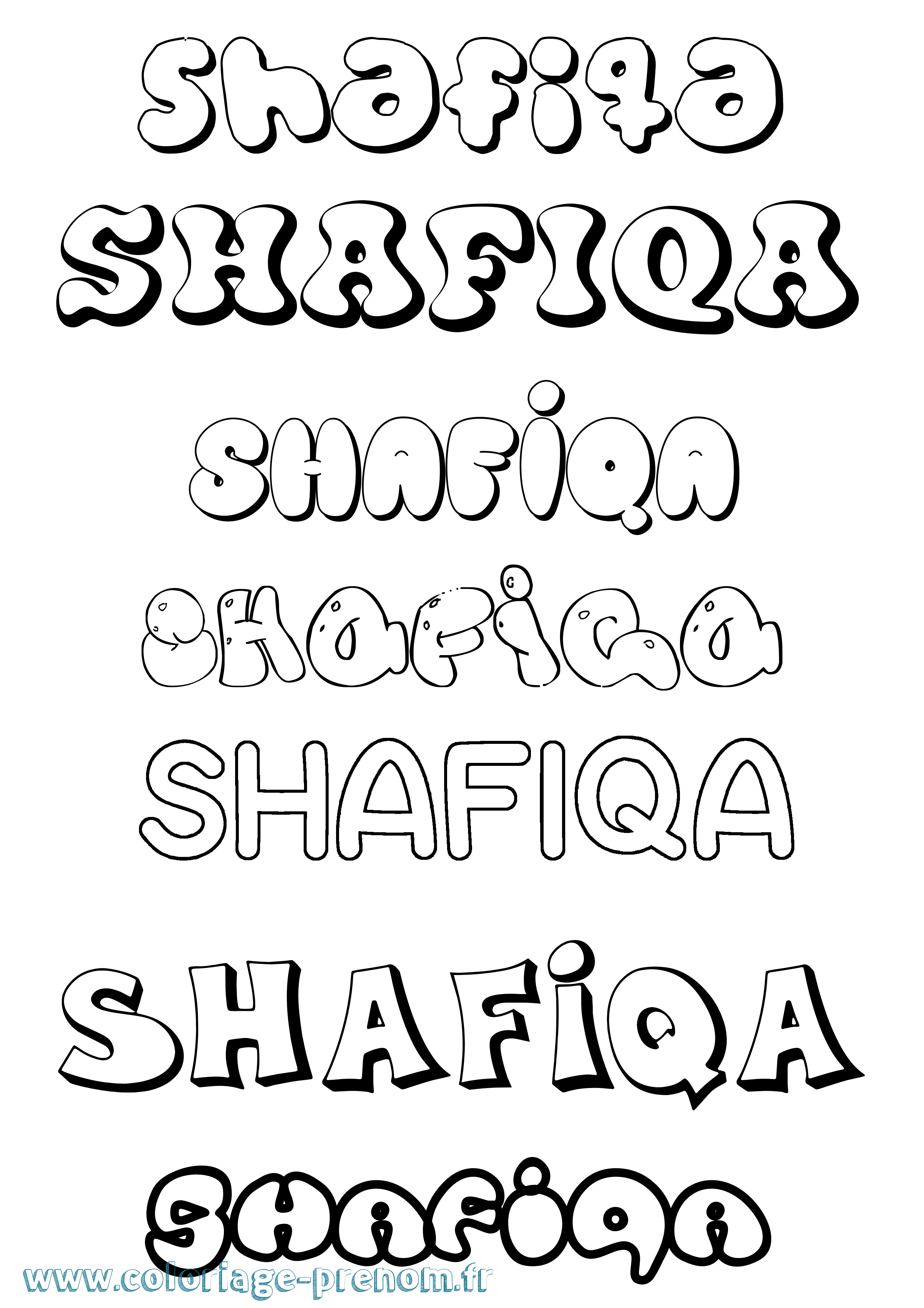 Coloriage prénom Shafiqa Bubble