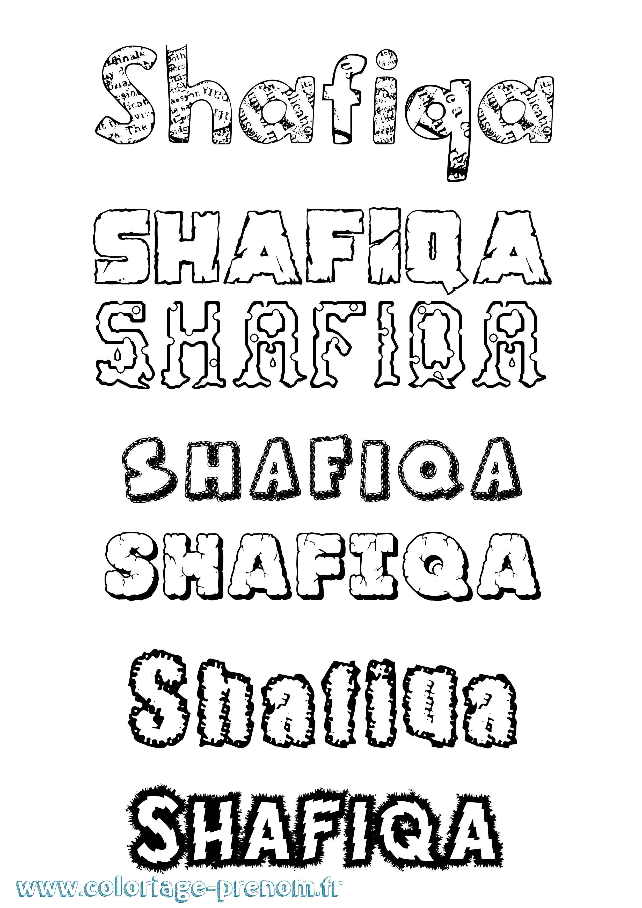 Coloriage prénom Shafiqa Destructuré