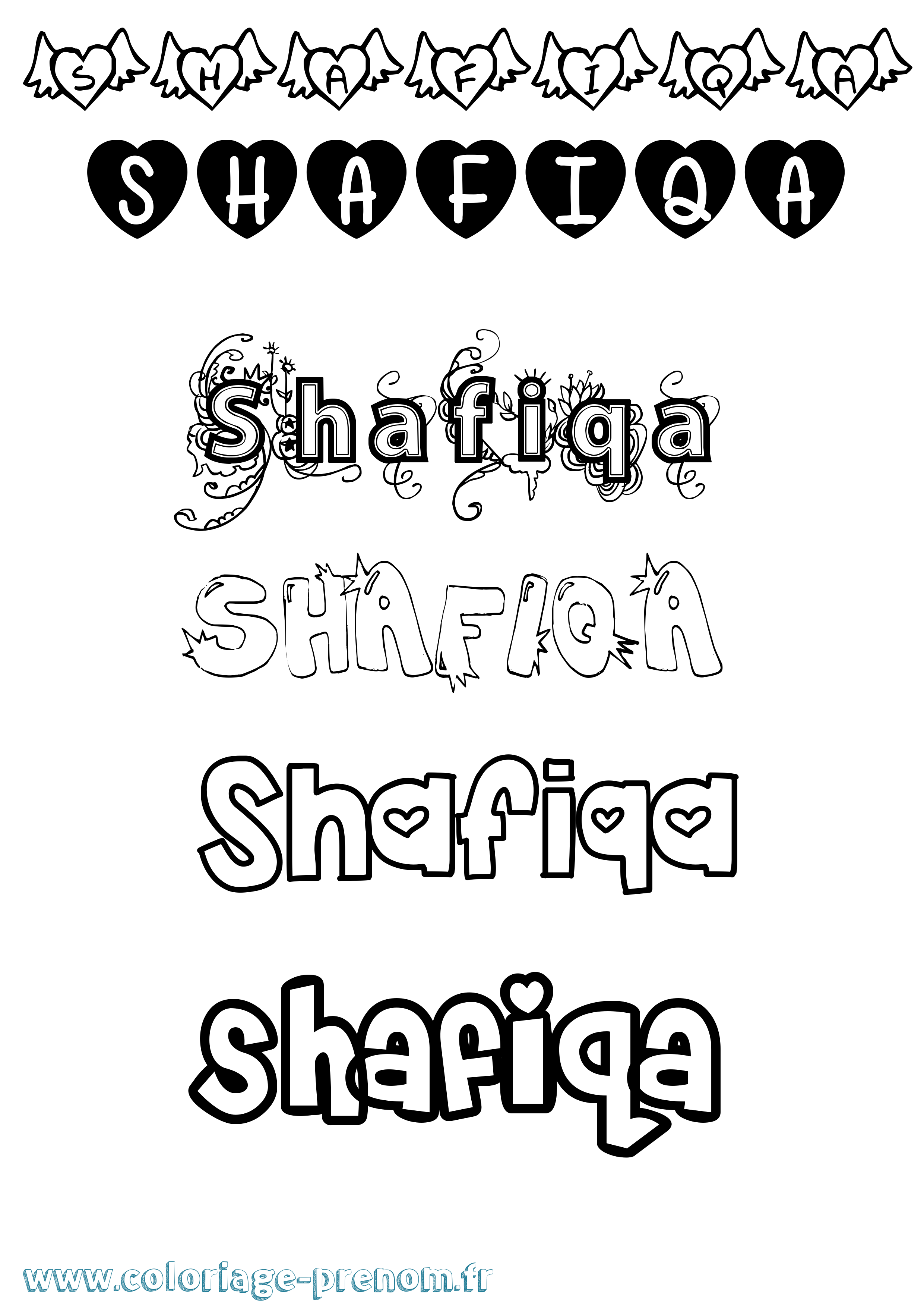 Coloriage prénom Shafiqa Girly