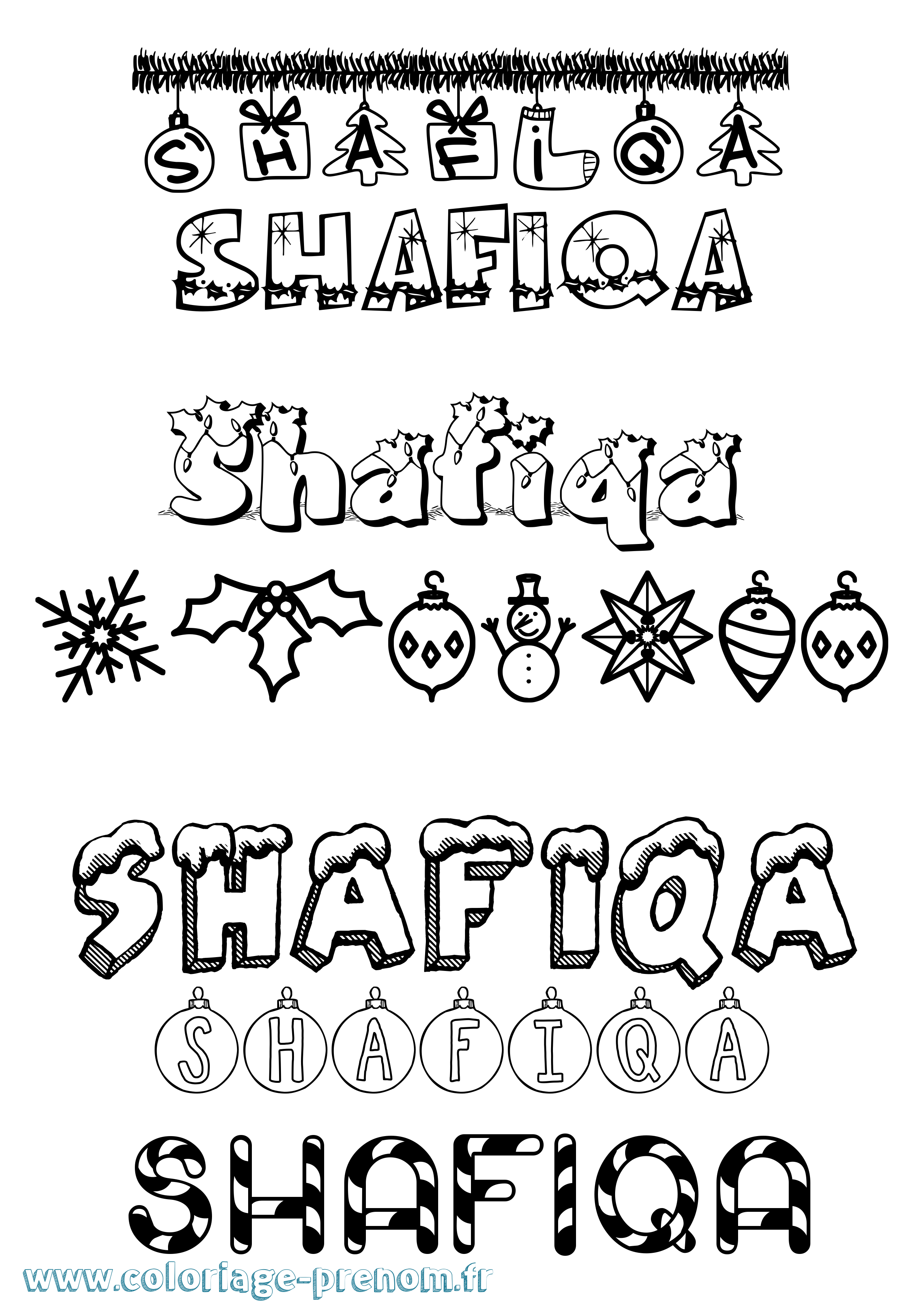 Coloriage prénom Shafiqa Noël