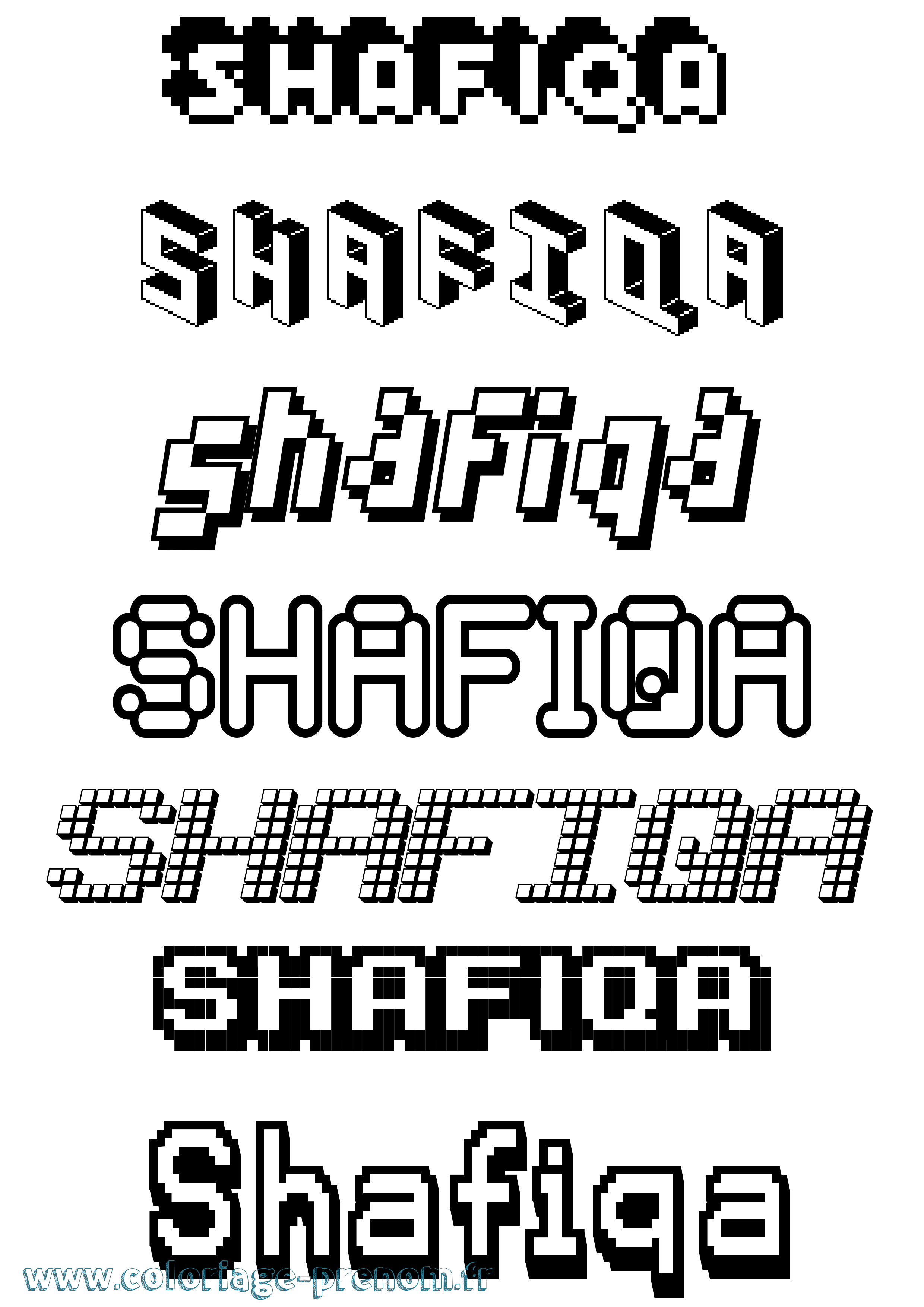 Coloriage prénom Shafiqa Pixel