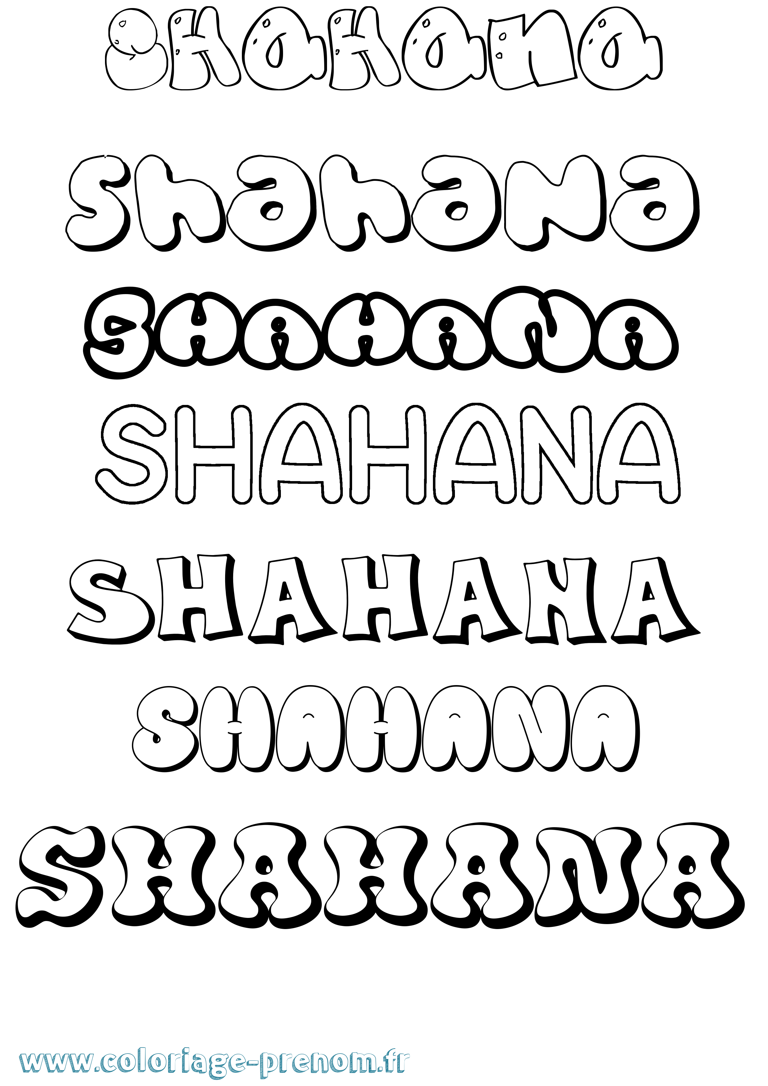 Coloriage prénom Shahana Bubble