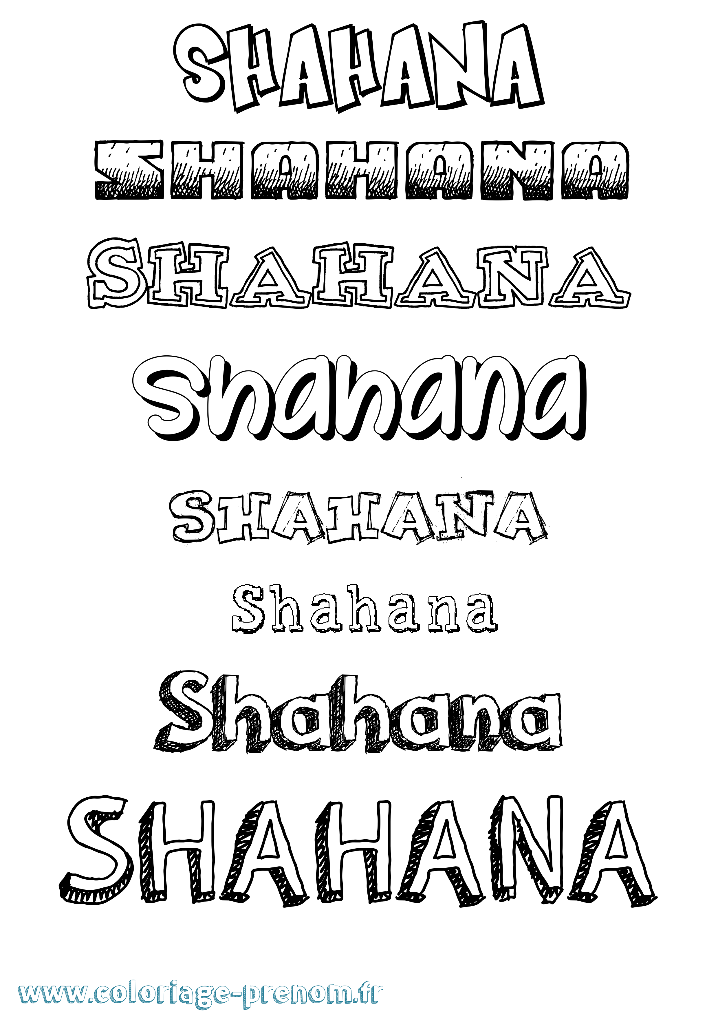 Coloriage prénom Shahana Dessiné