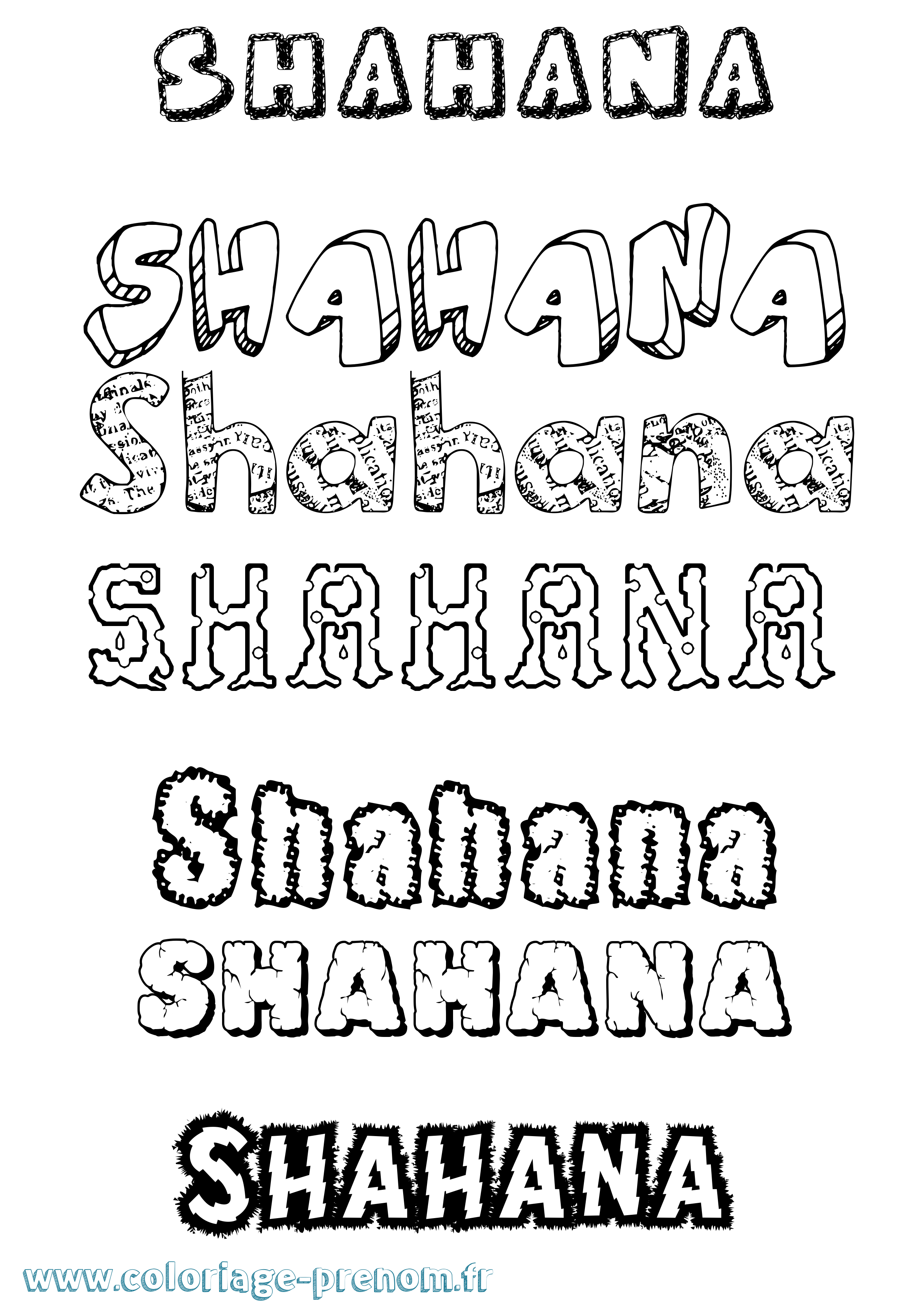 Coloriage prénom Shahana Destructuré