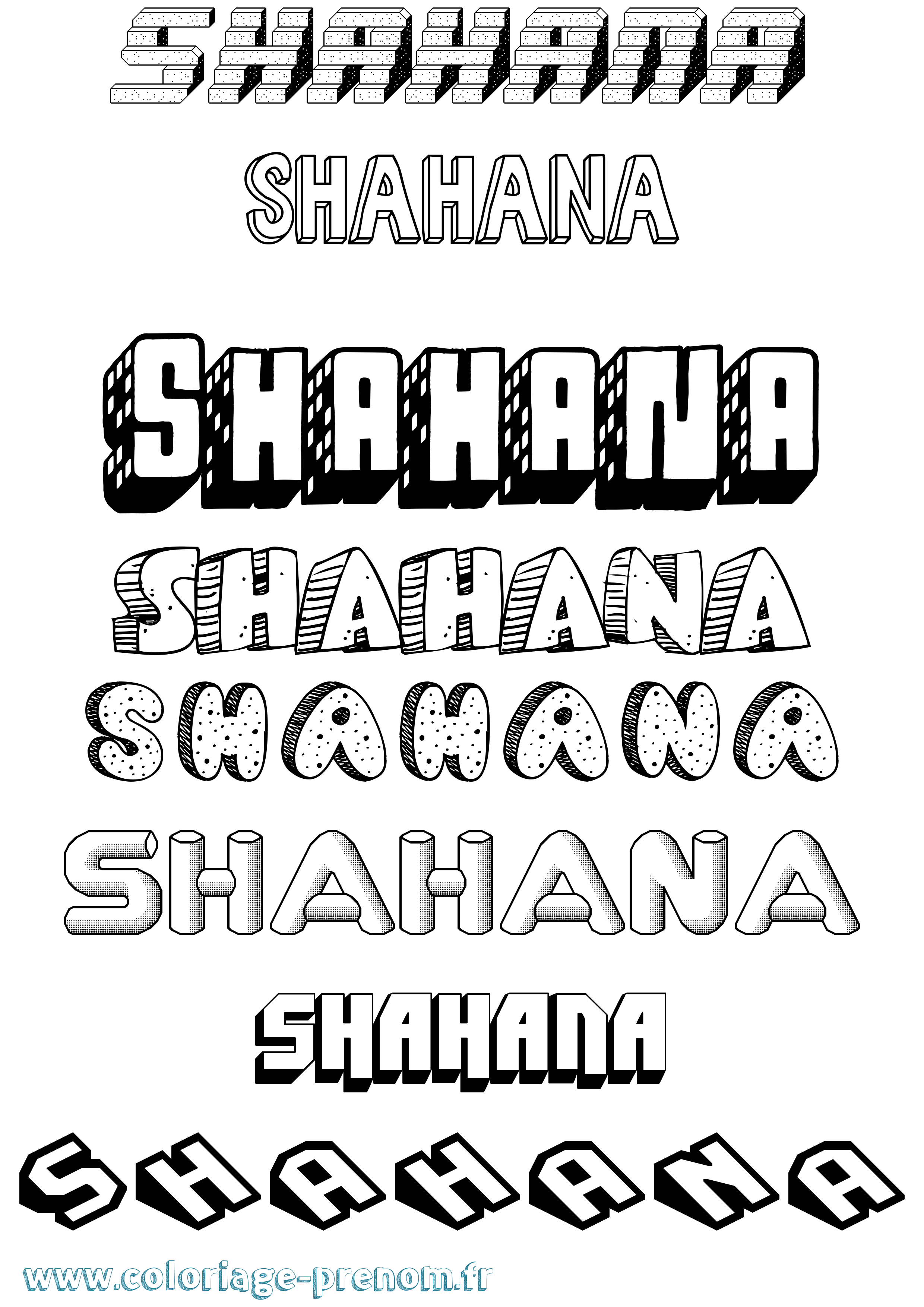 Coloriage prénom Shahana Effet 3D