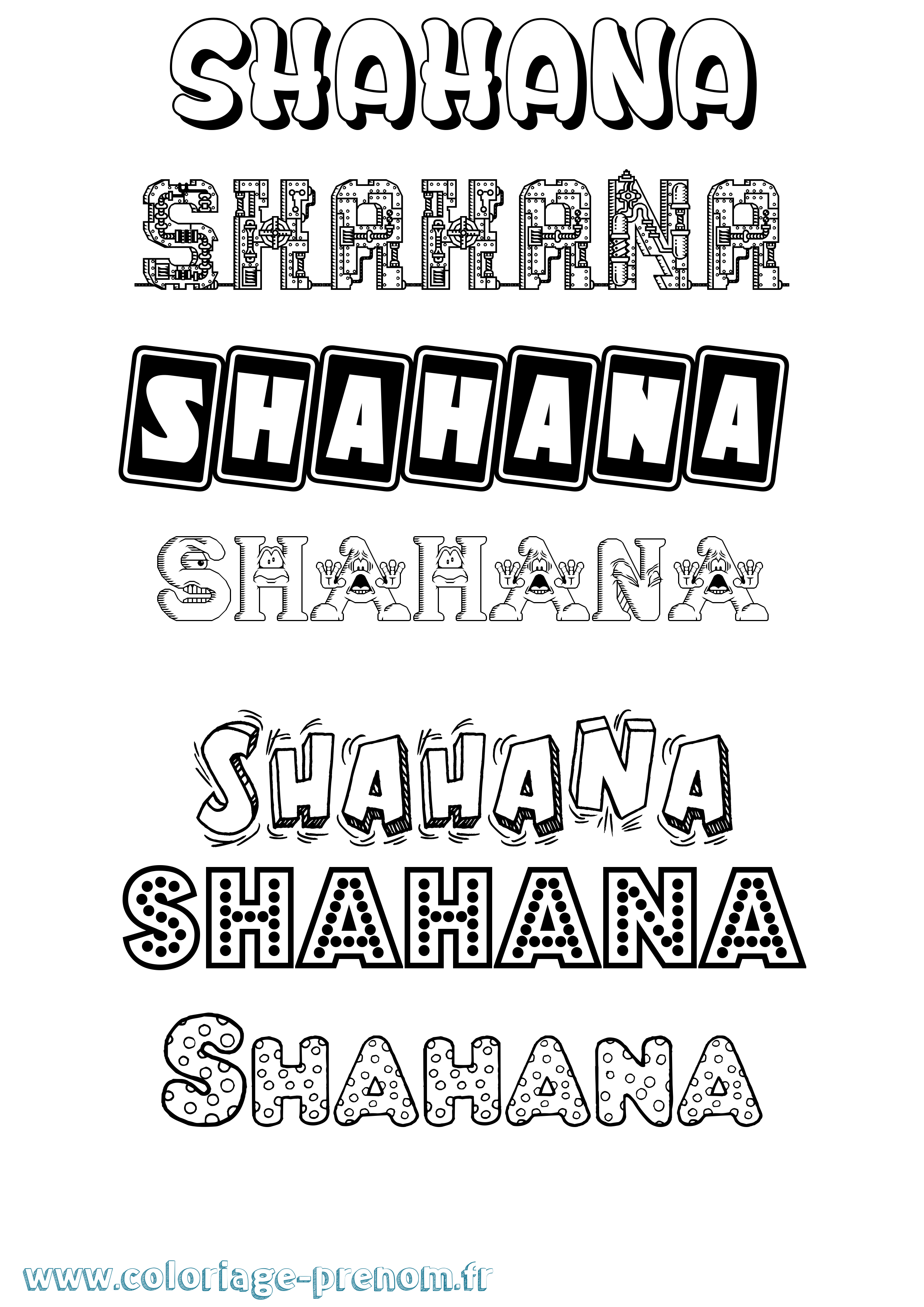 Coloriage prénom Shahana Fun