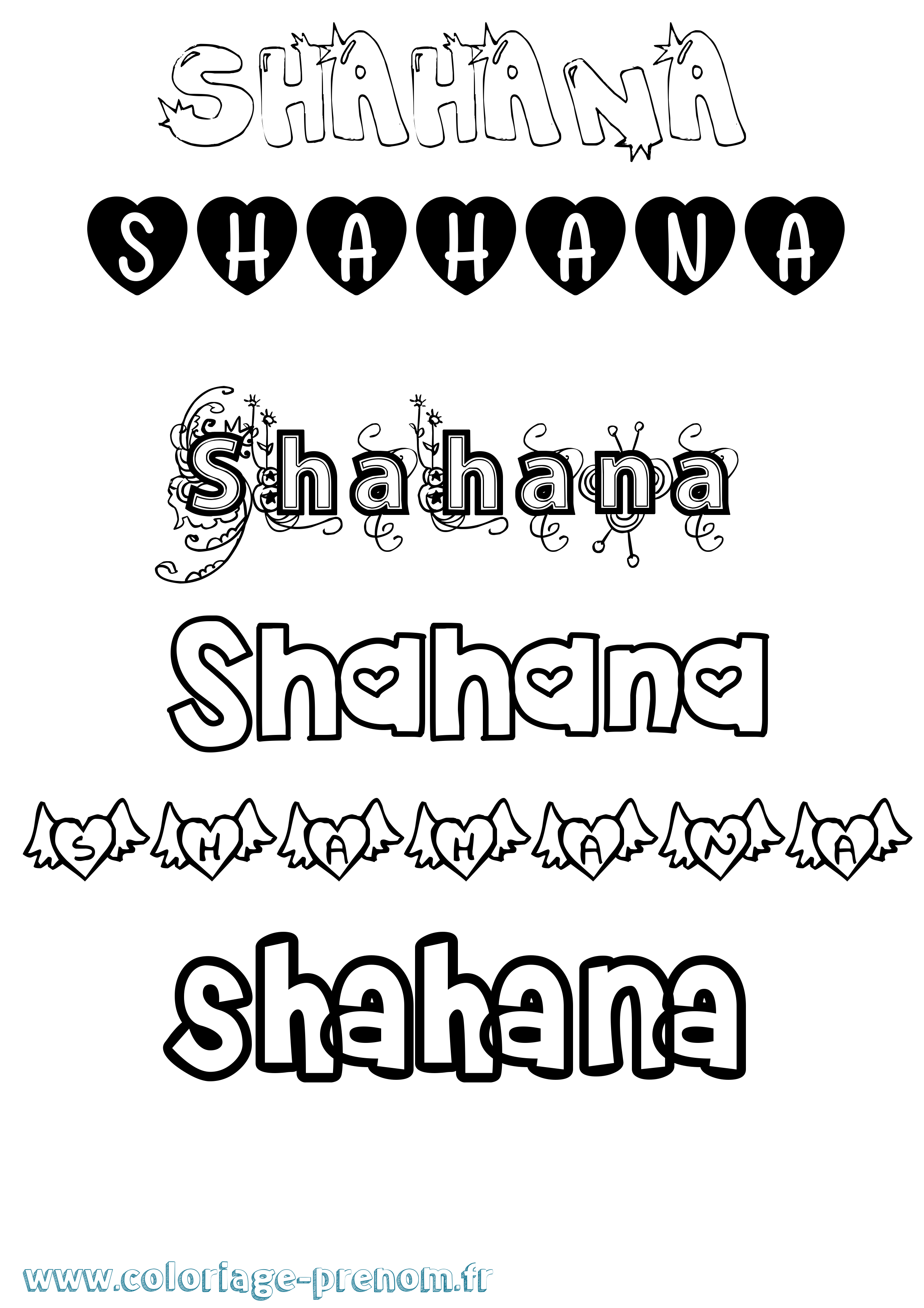 Coloriage prénom Shahana Girly
