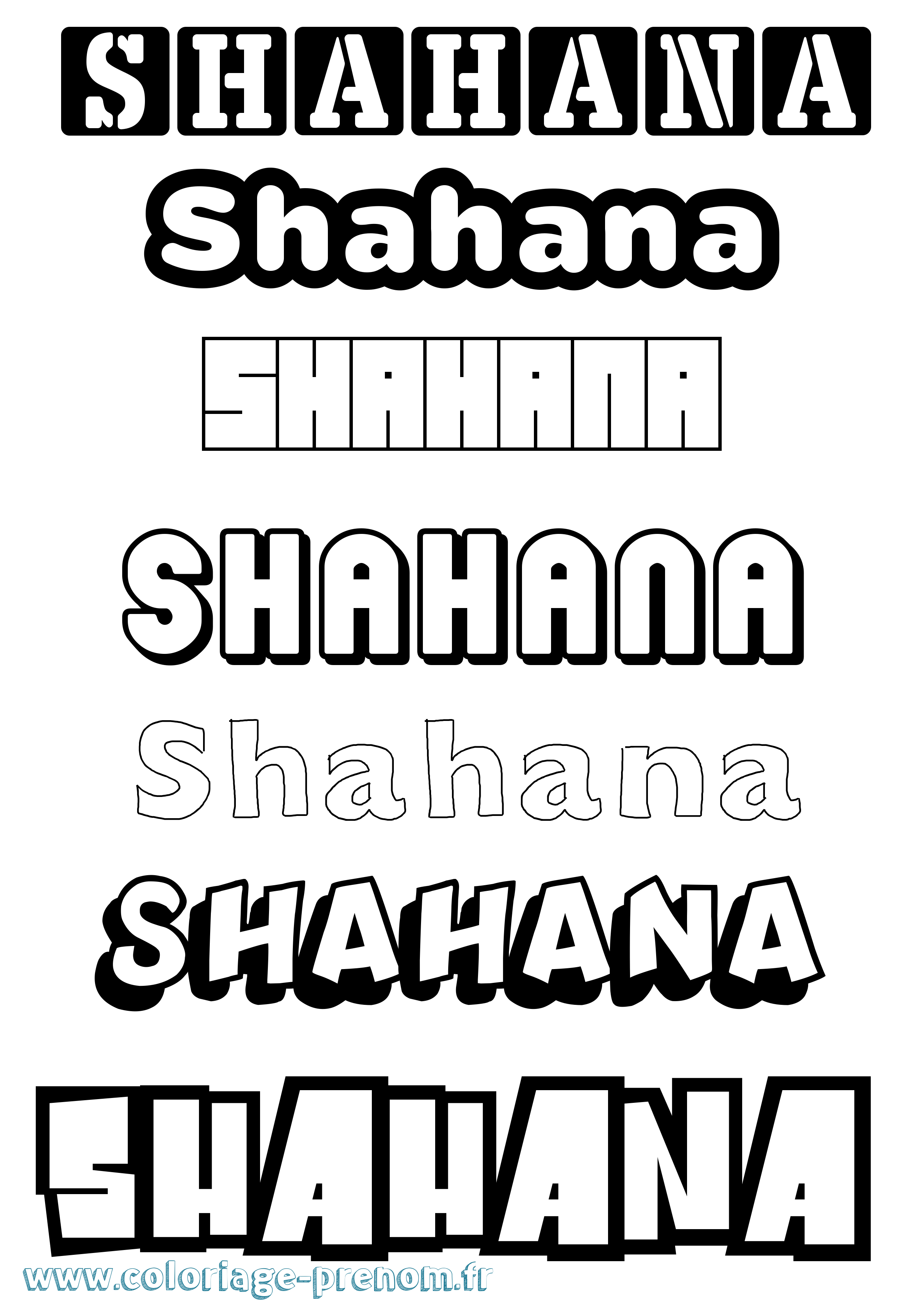 Coloriage prénom Shahana Simple