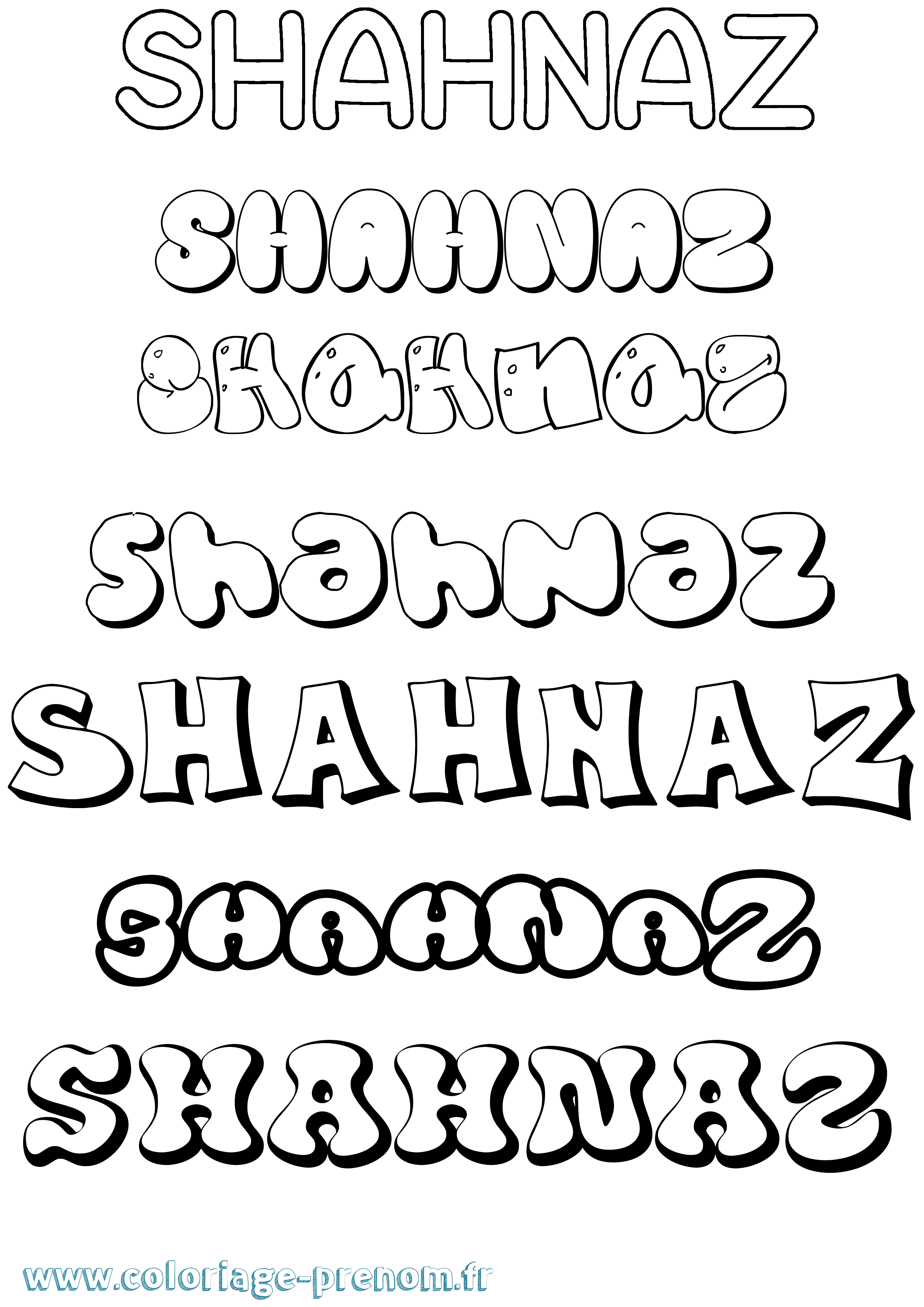 Coloriage prénom Shahnaz Bubble