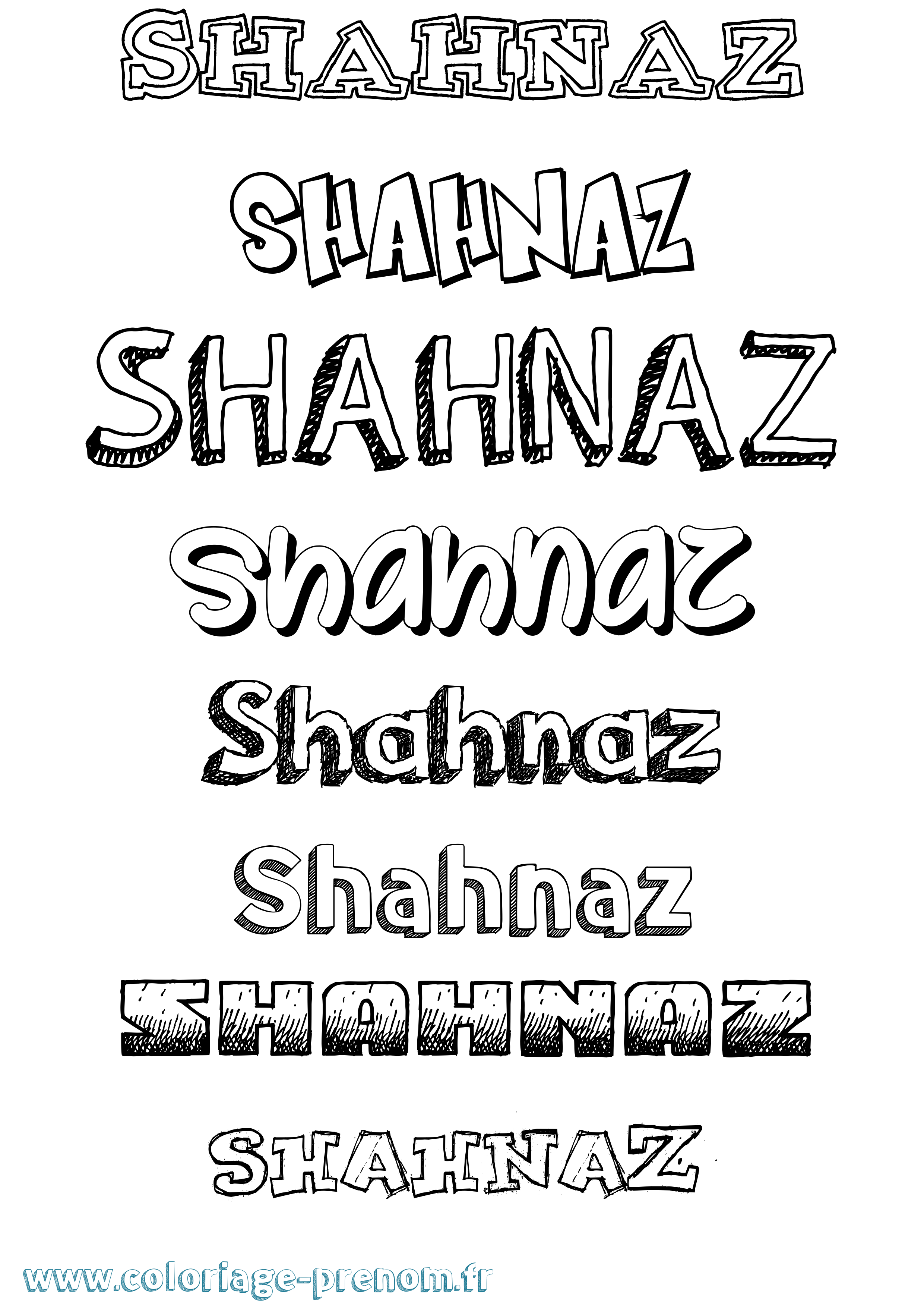 Coloriage prénom Shahnaz Dessiné
