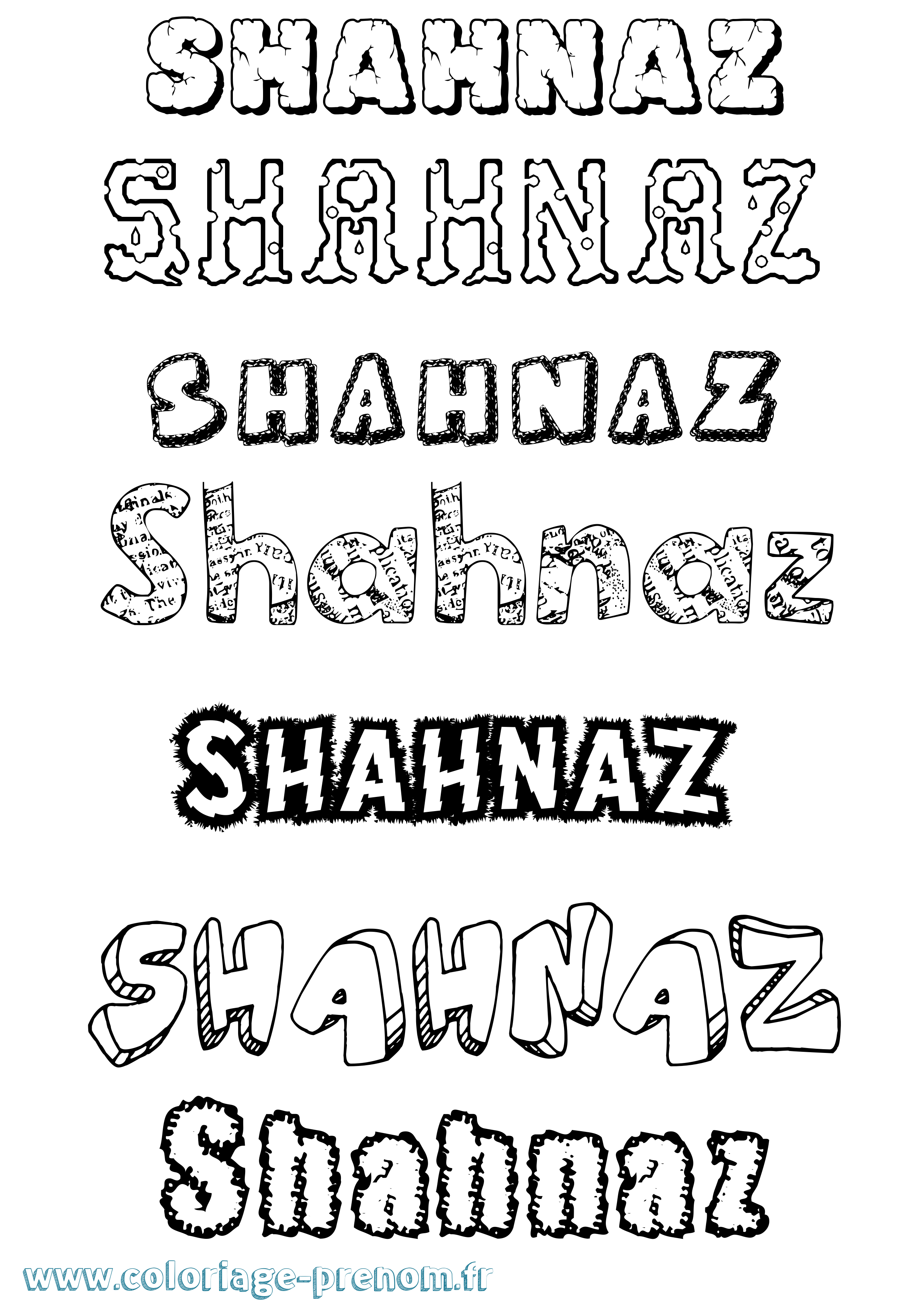 Coloriage prénom Shahnaz Destructuré