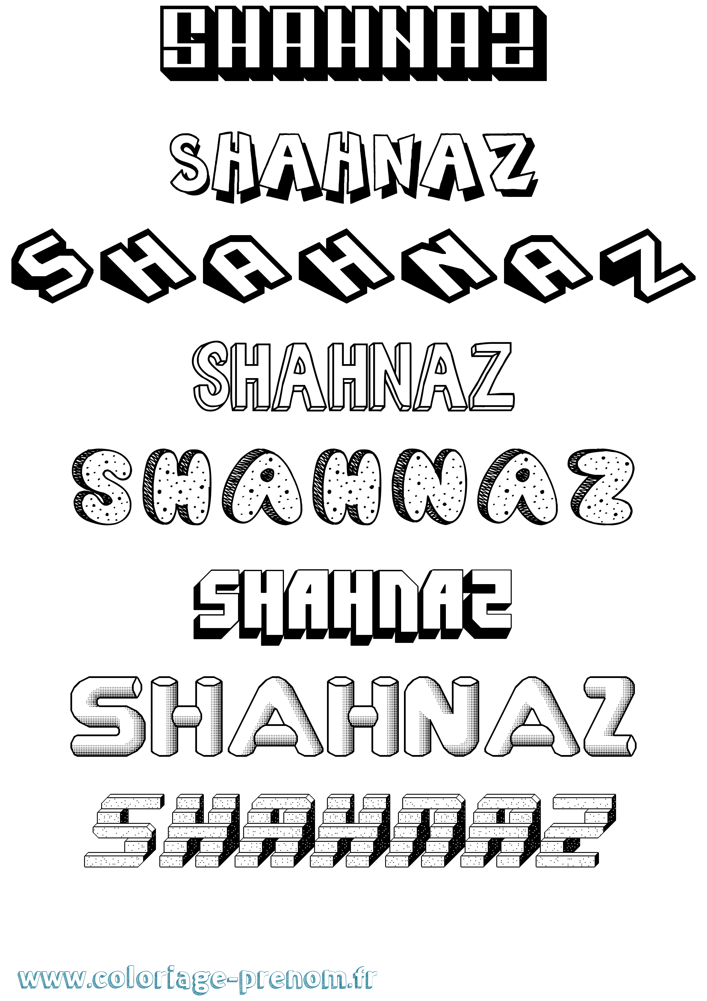 Coloriage prénom Shahnaz Effet 3D