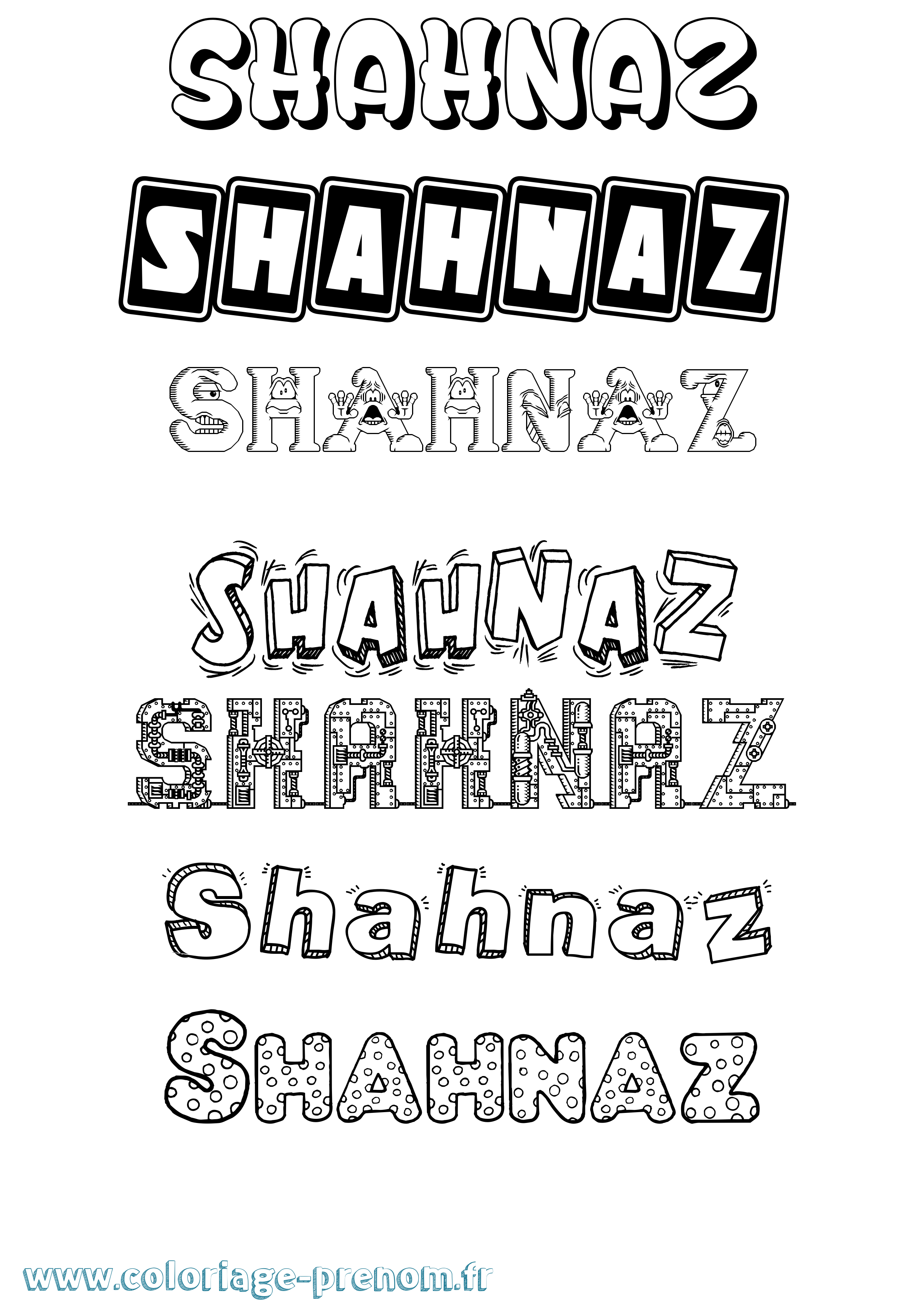 Coloriage prénom Shahnaz Fun