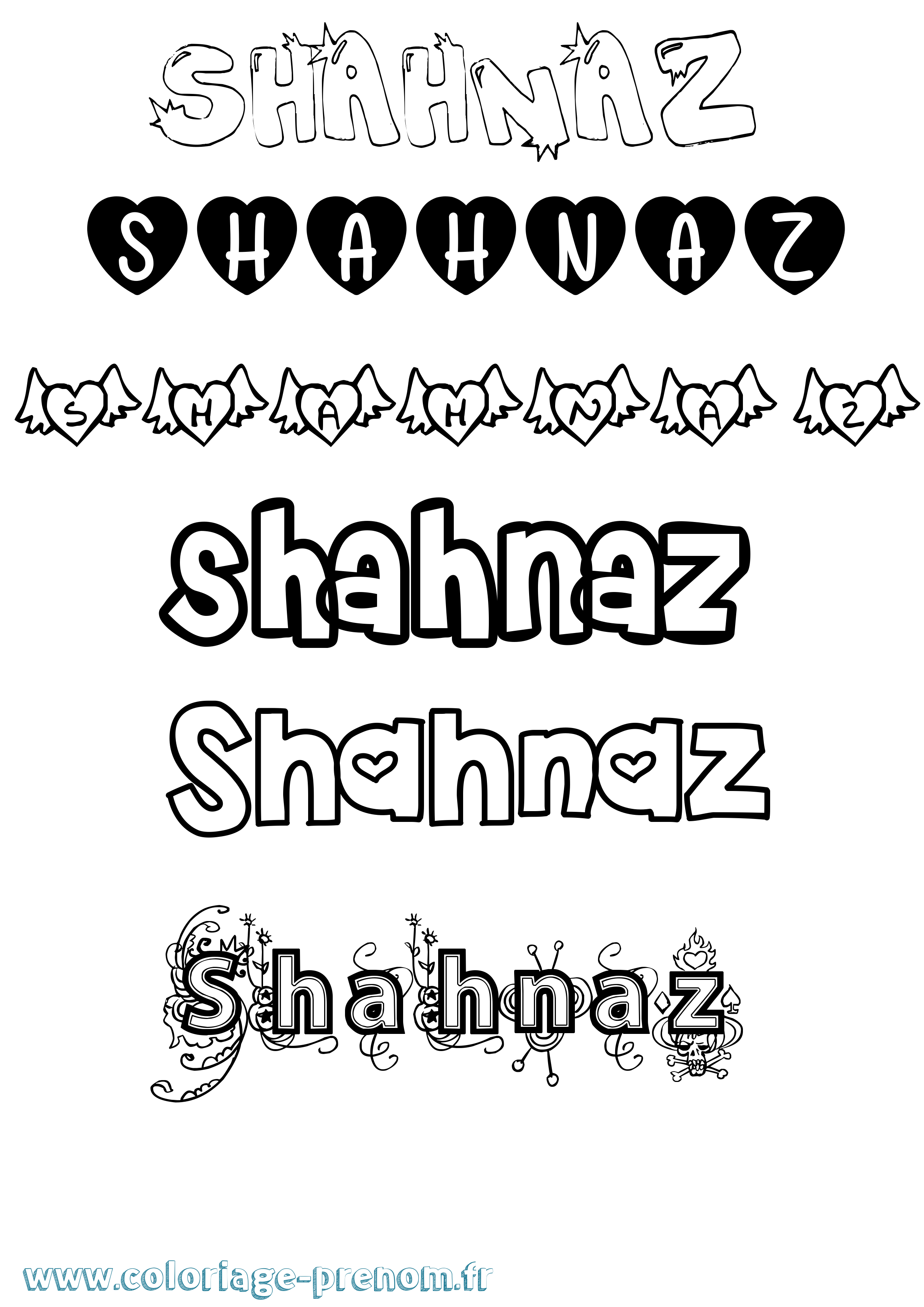 Coloriage prénom Shahnaz Girly