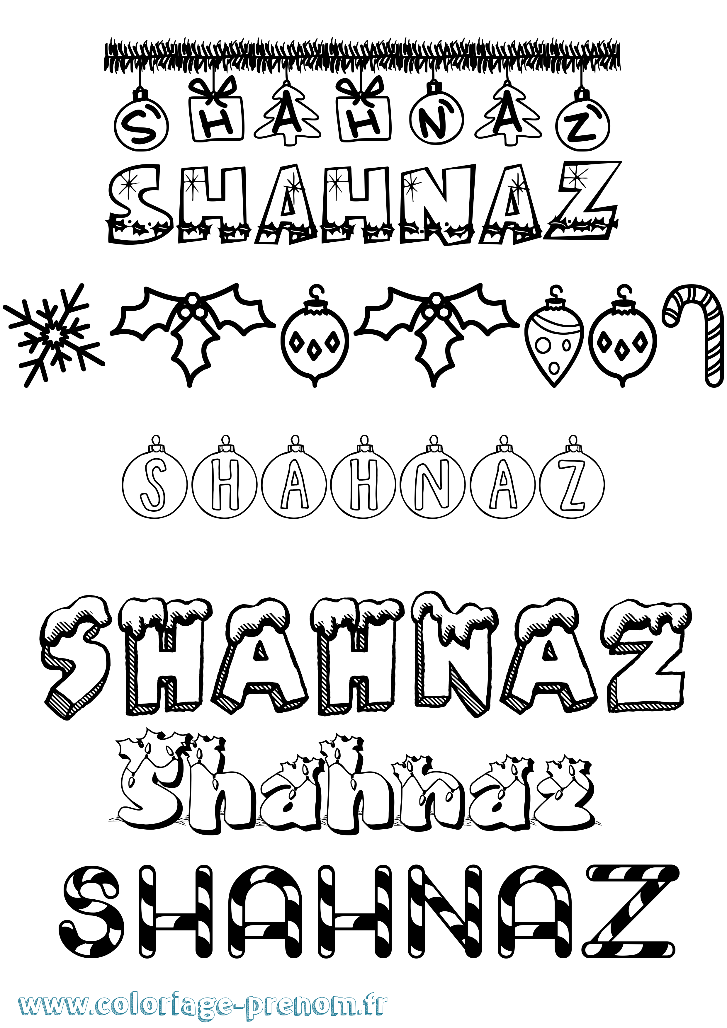 Coloriage prénom Shahnaz Noël