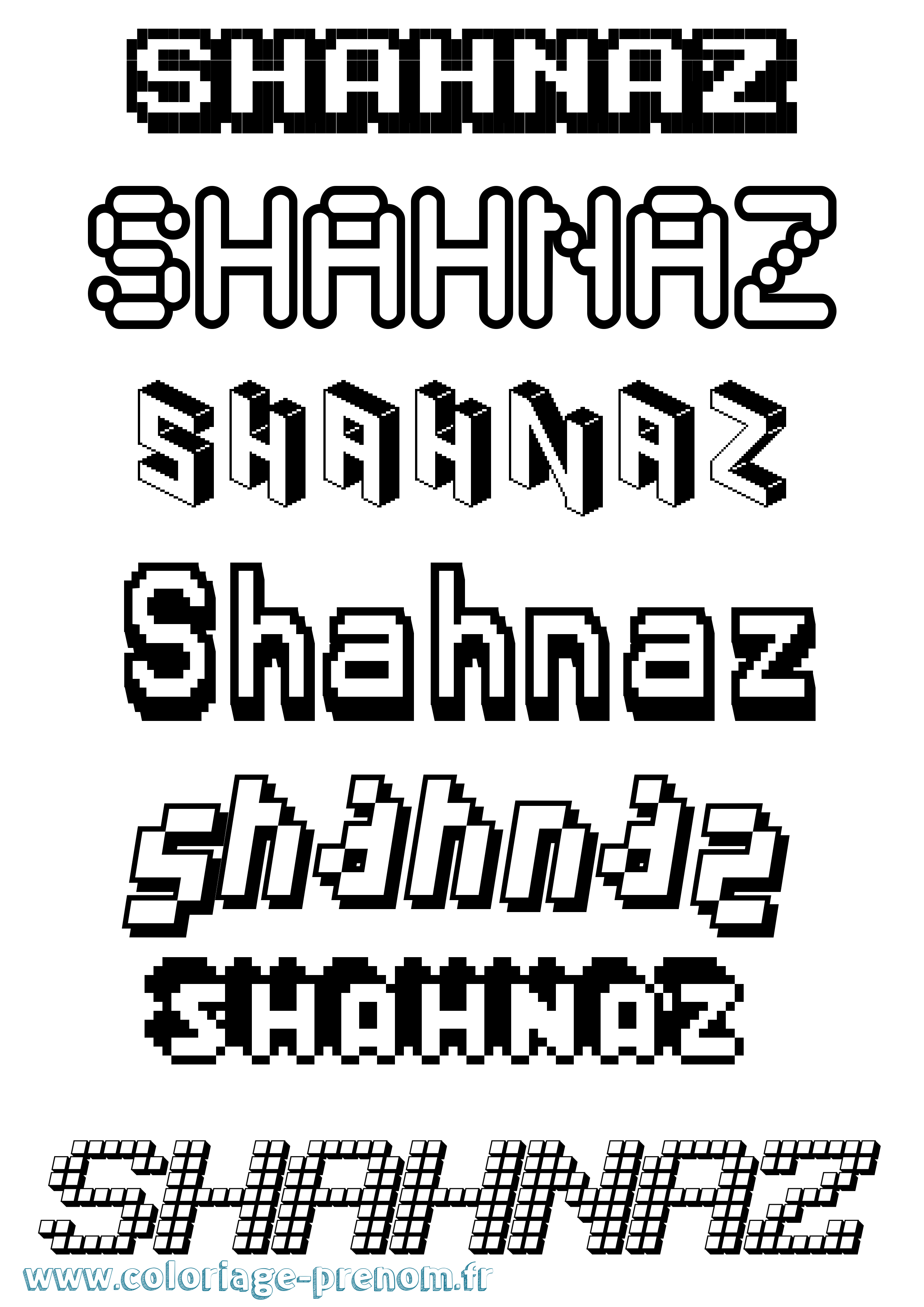 Coloriage prénom Shahnaz Pixel