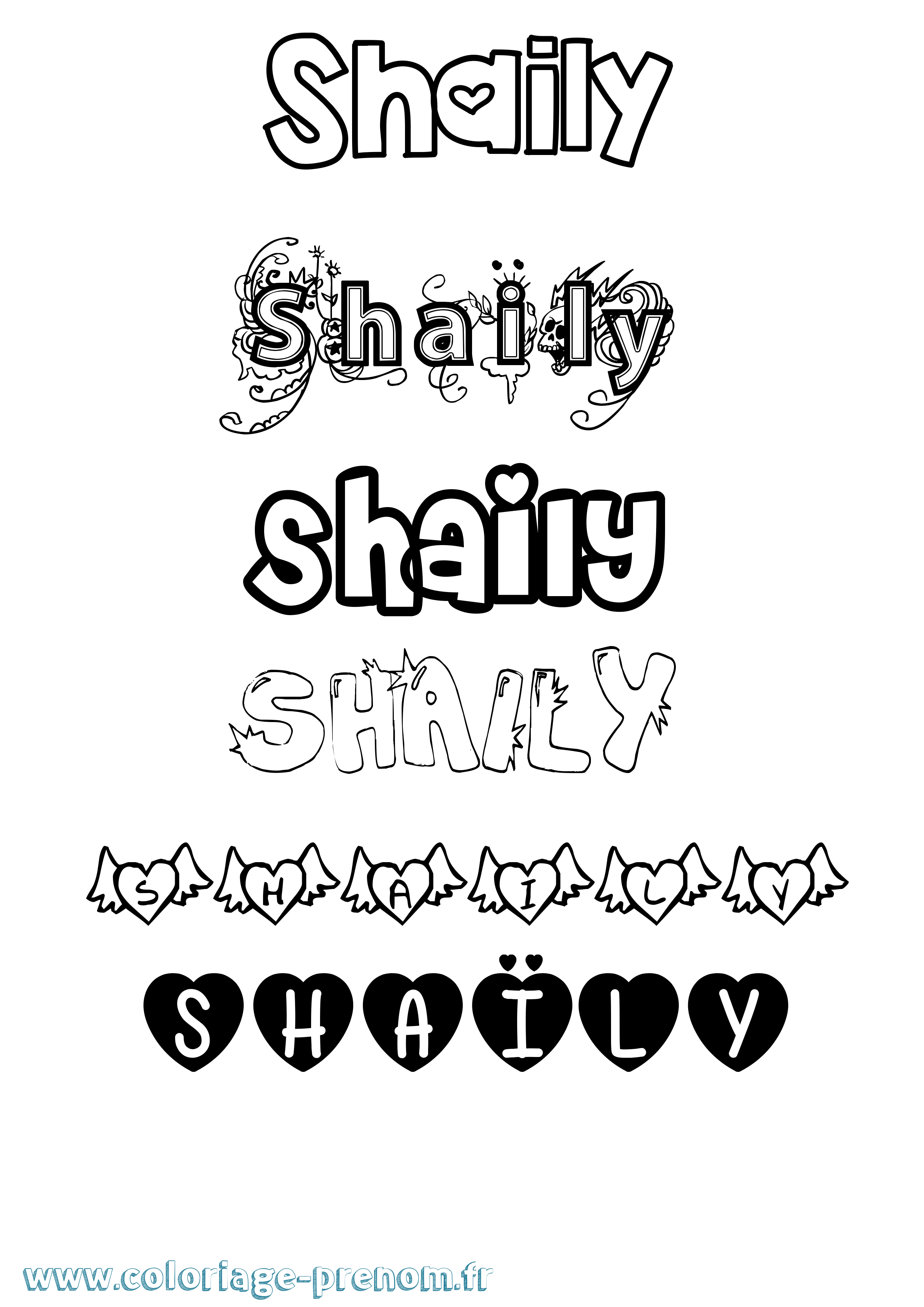 Coloriage prénom Shaïly Girly
