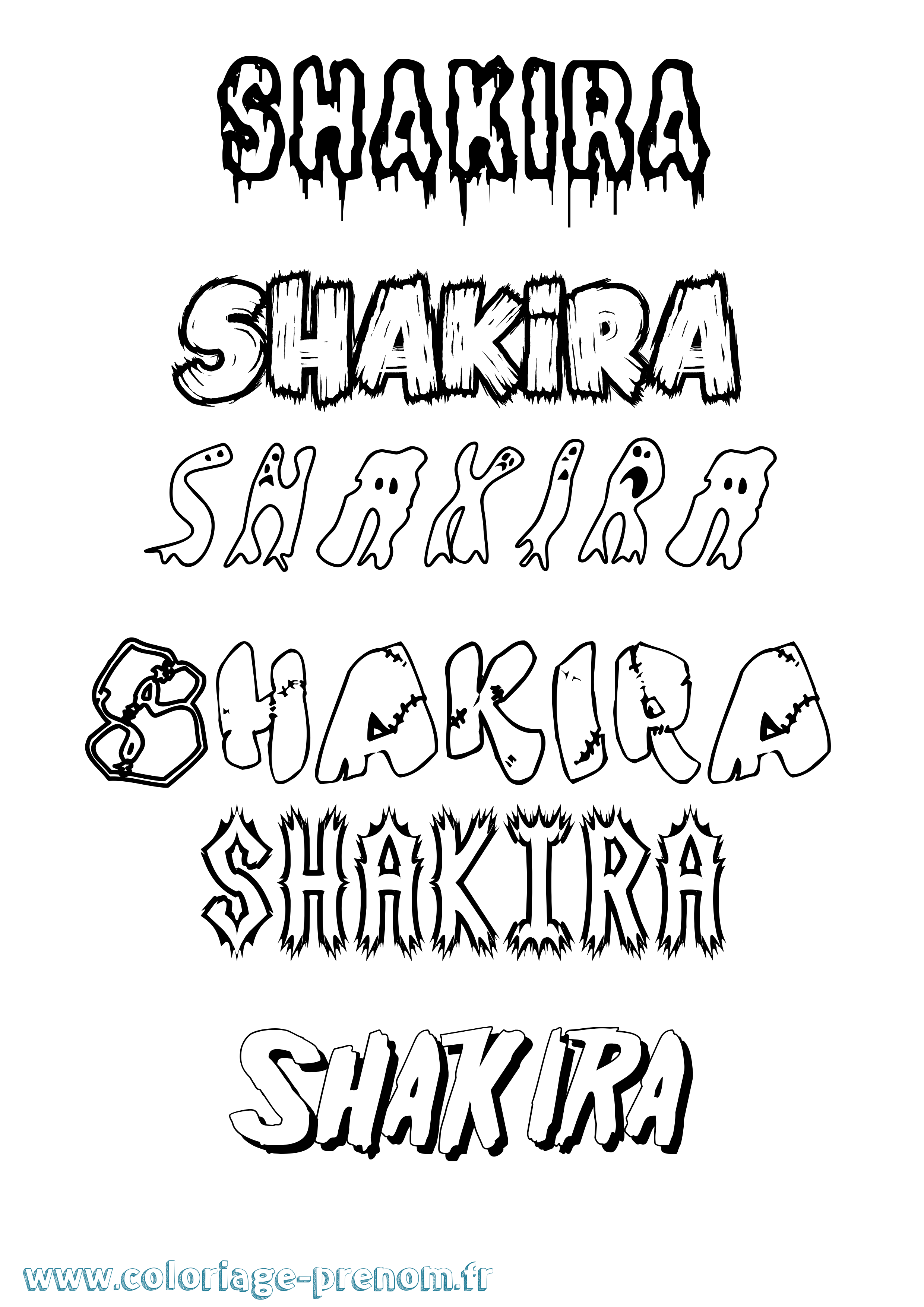 Coloriage prénom Shakira Frisson