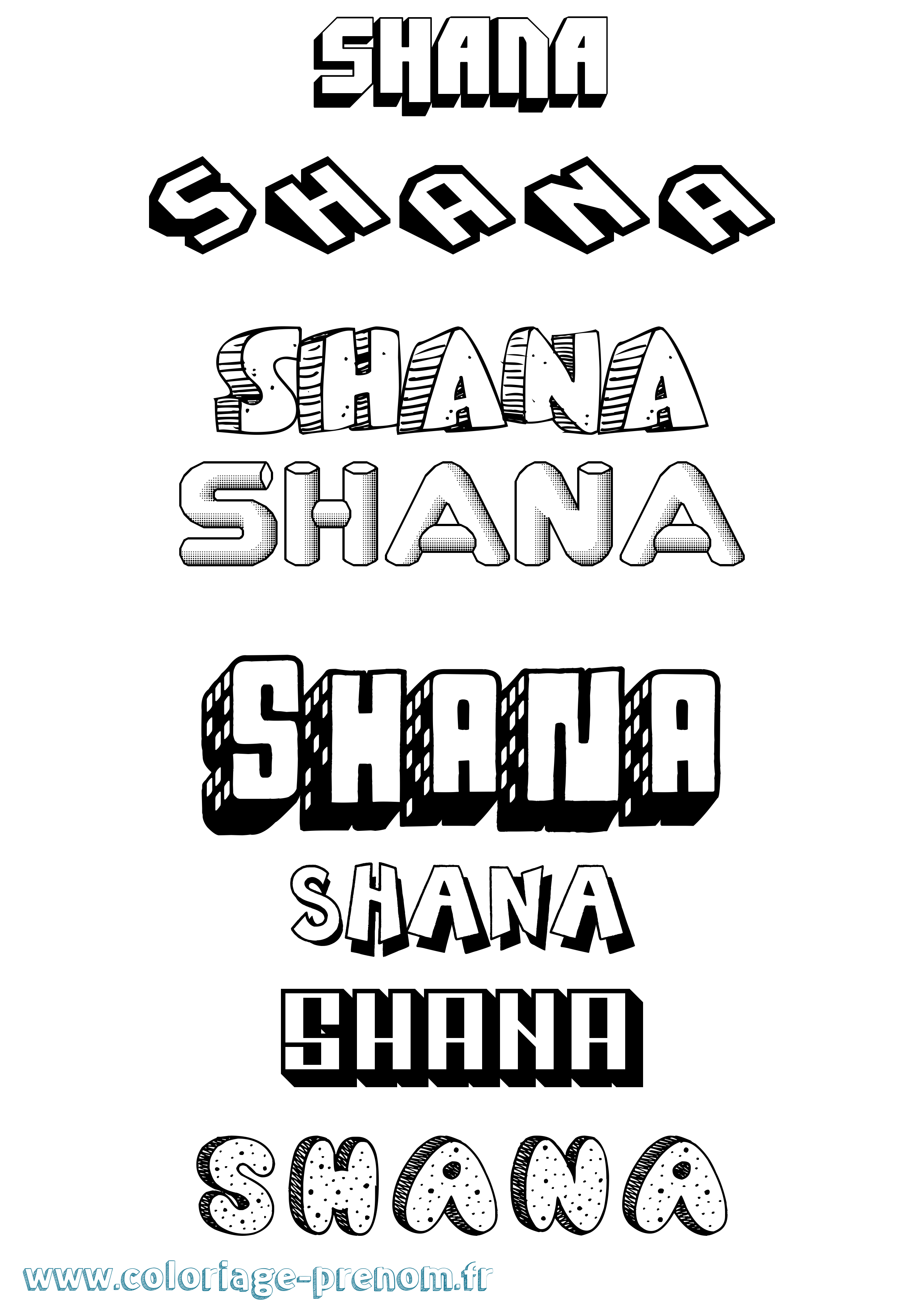 Coloriage prénom Shana Effet 3D