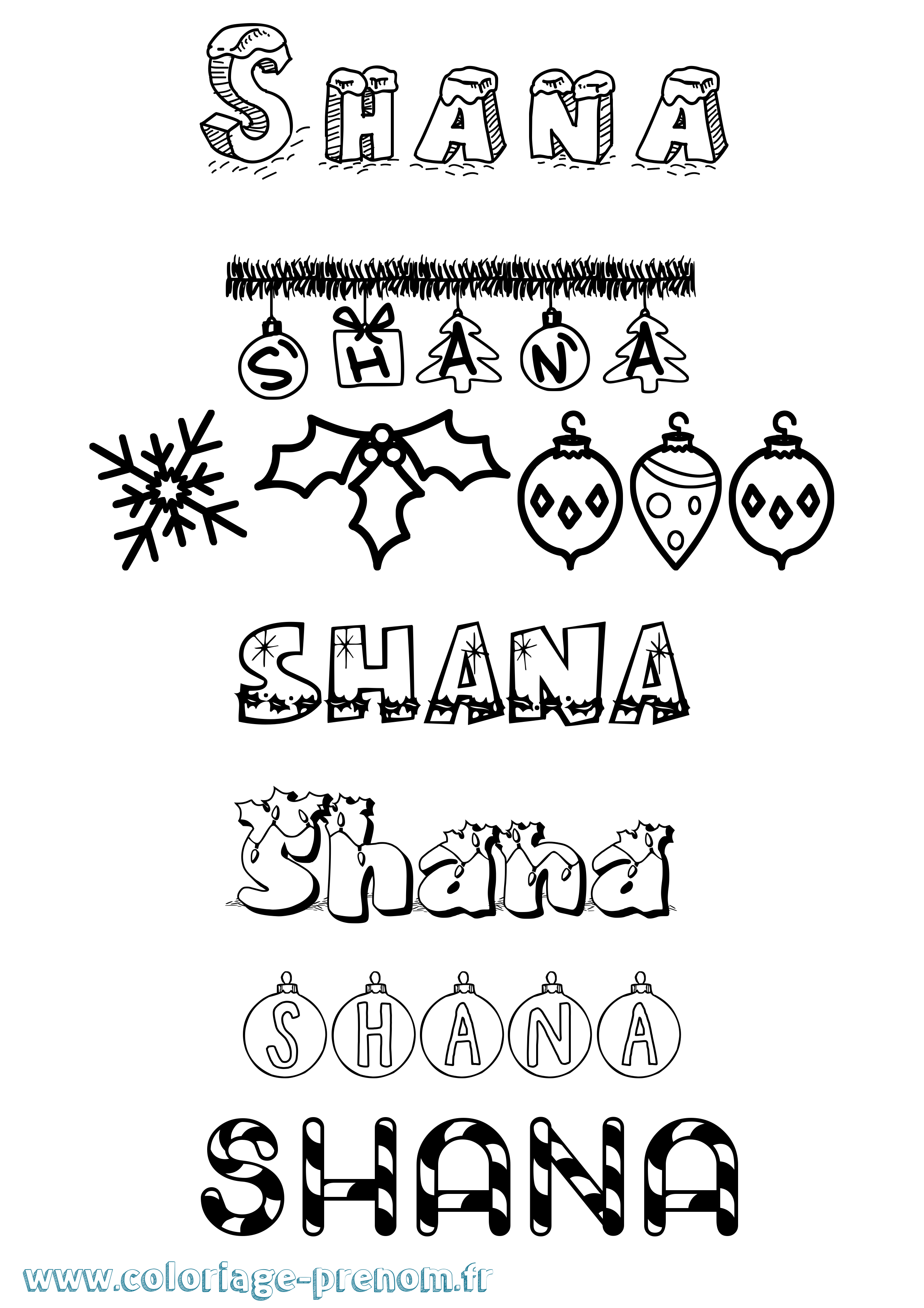 Coloriage prénom Shana Noël