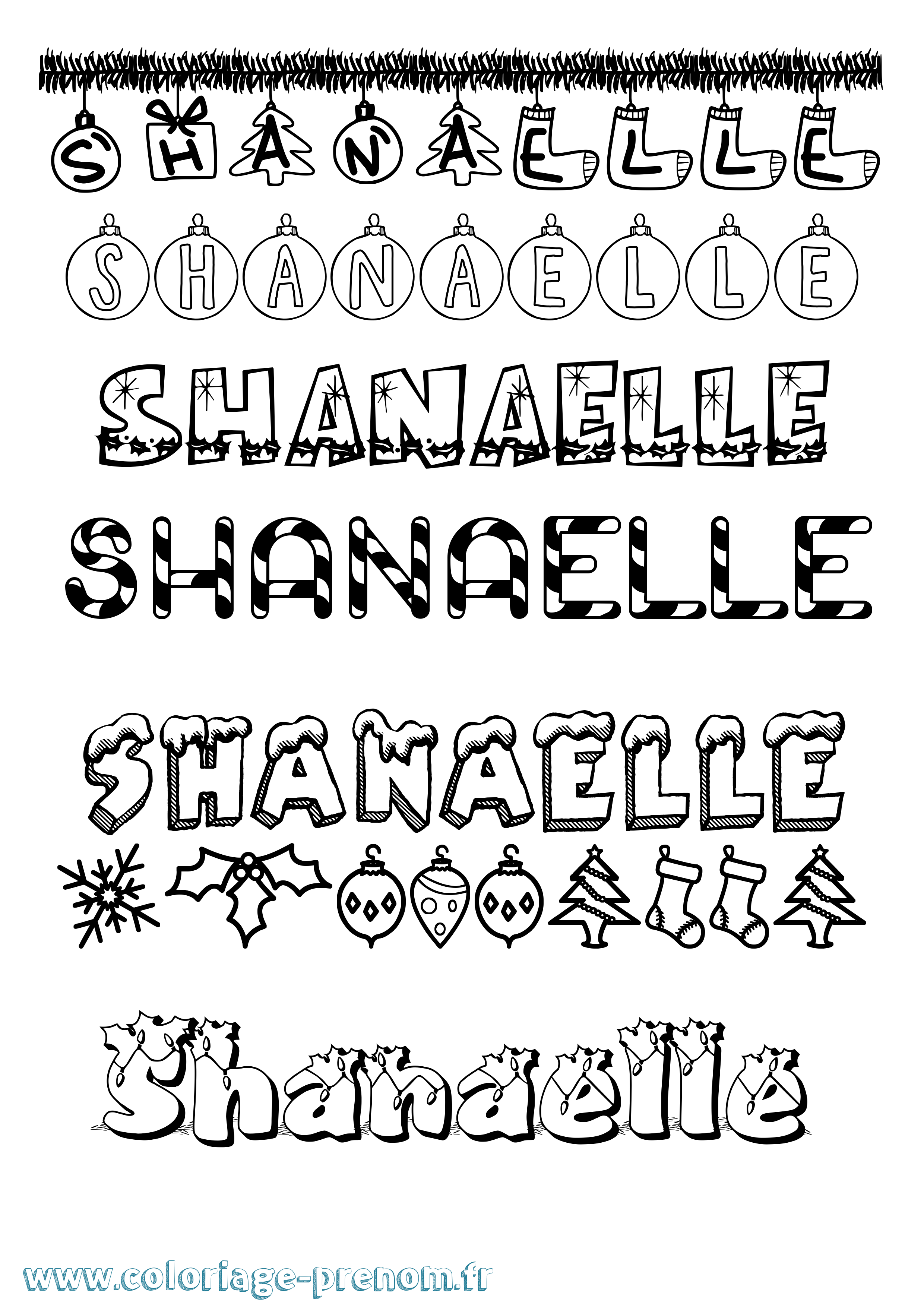 Coloriage prénom Shanaelle Noël