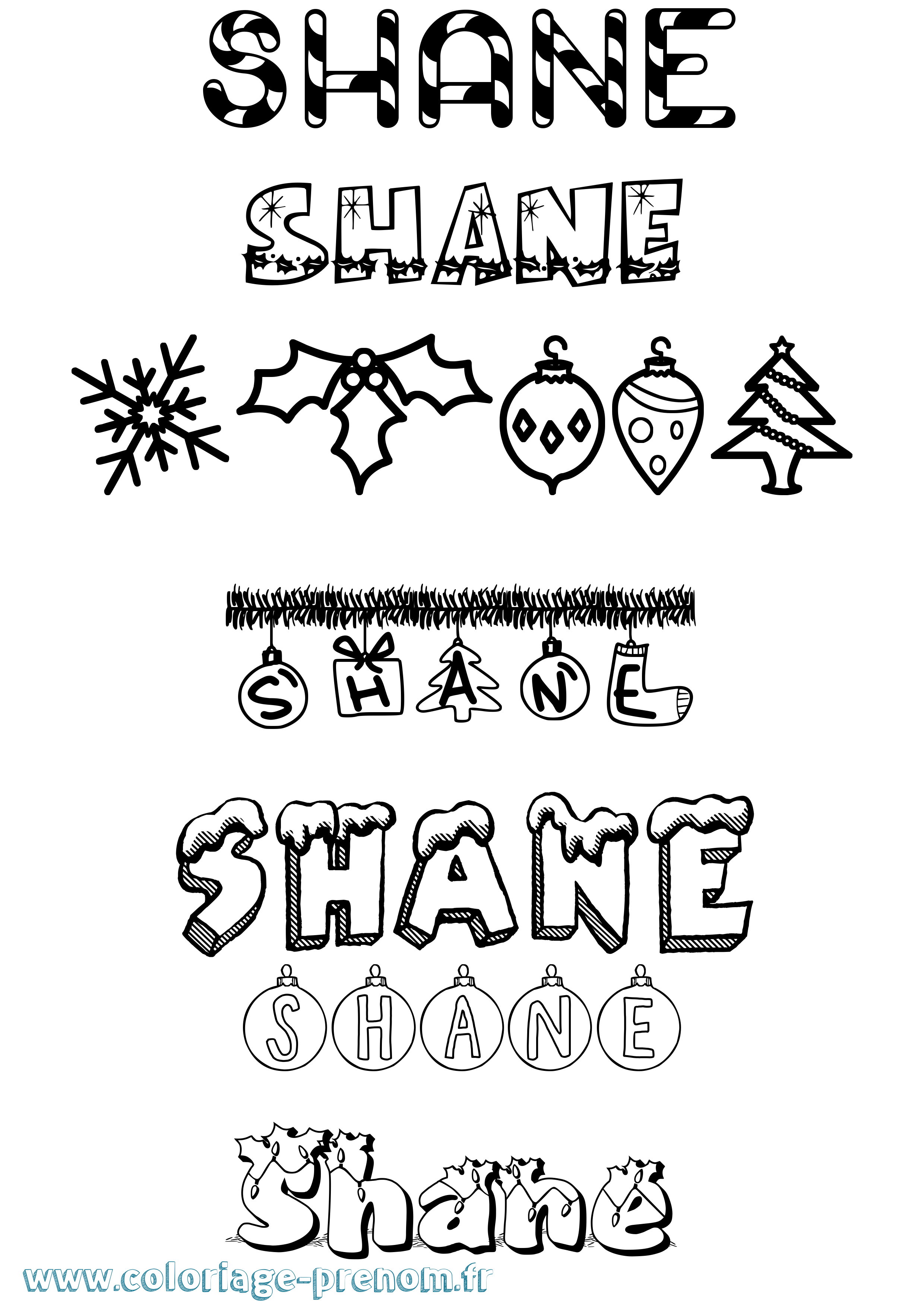 Coloriage prénom Shane Noël