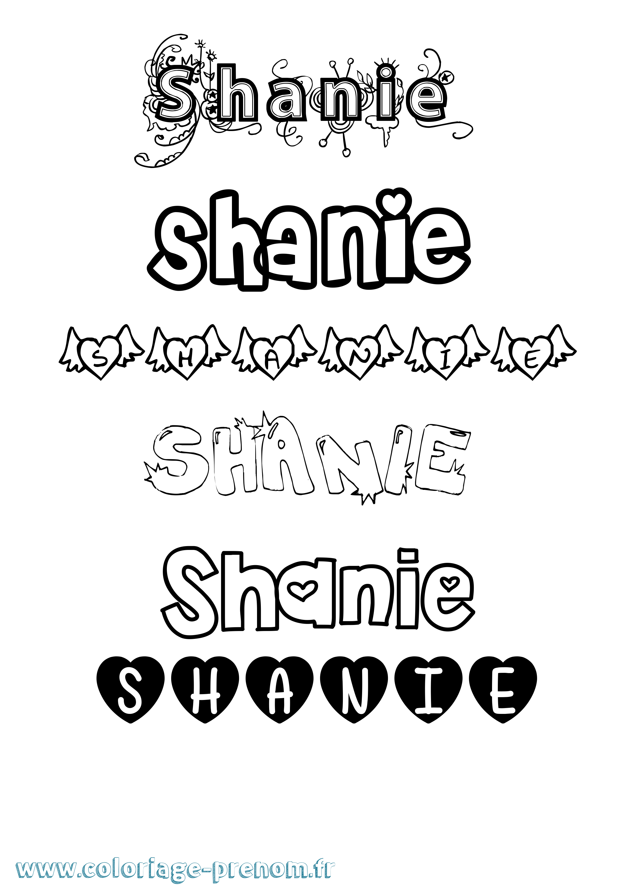 Coloriage prénom Shanie Girly
