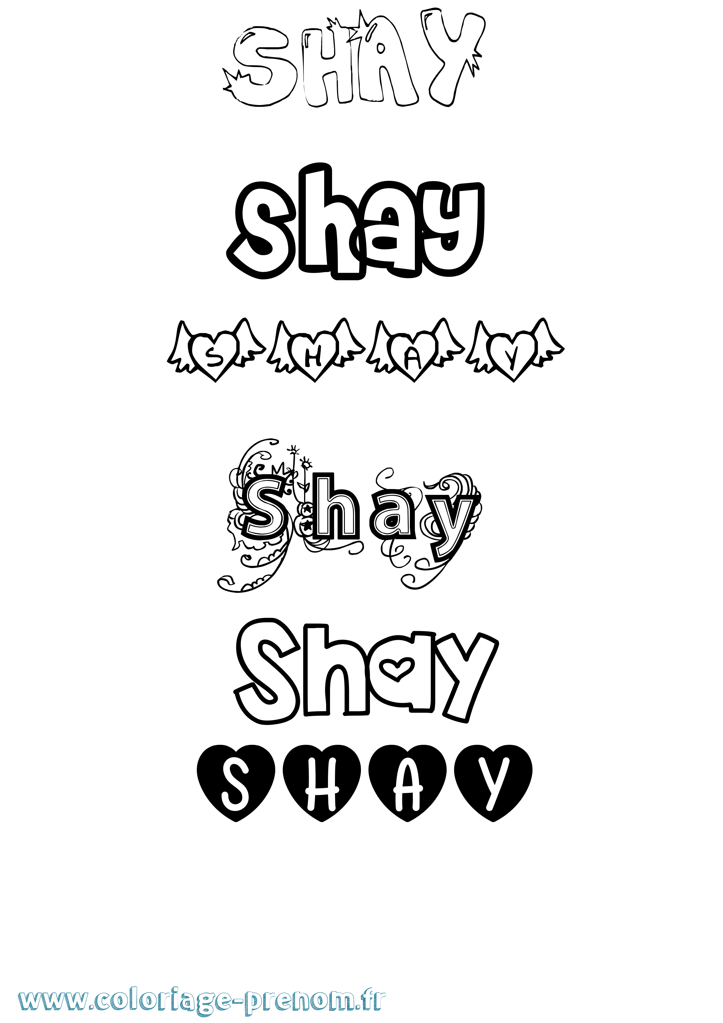 Coloriage prénom Shay Girly