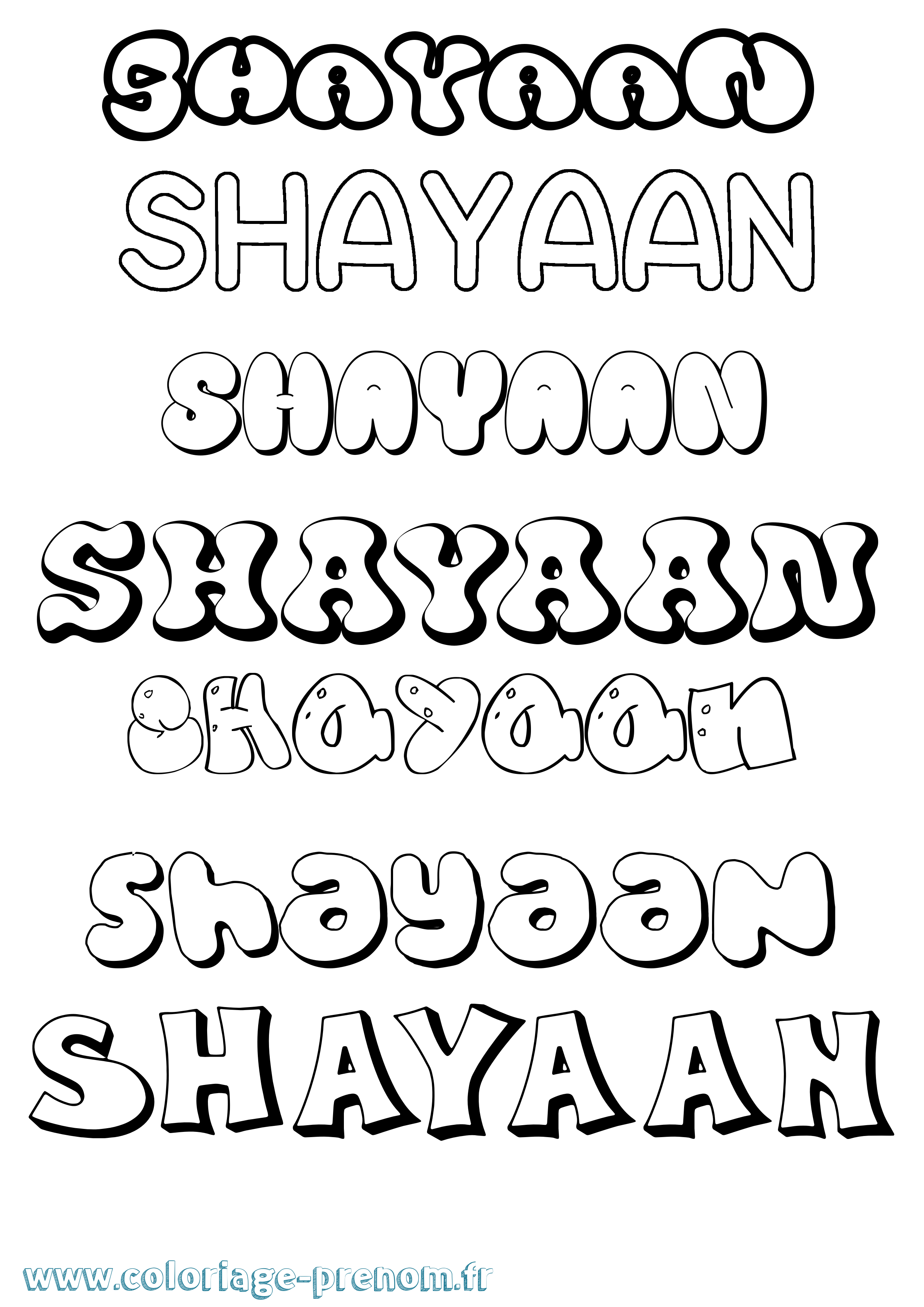 Coloriage prénom Shayaan Bubble