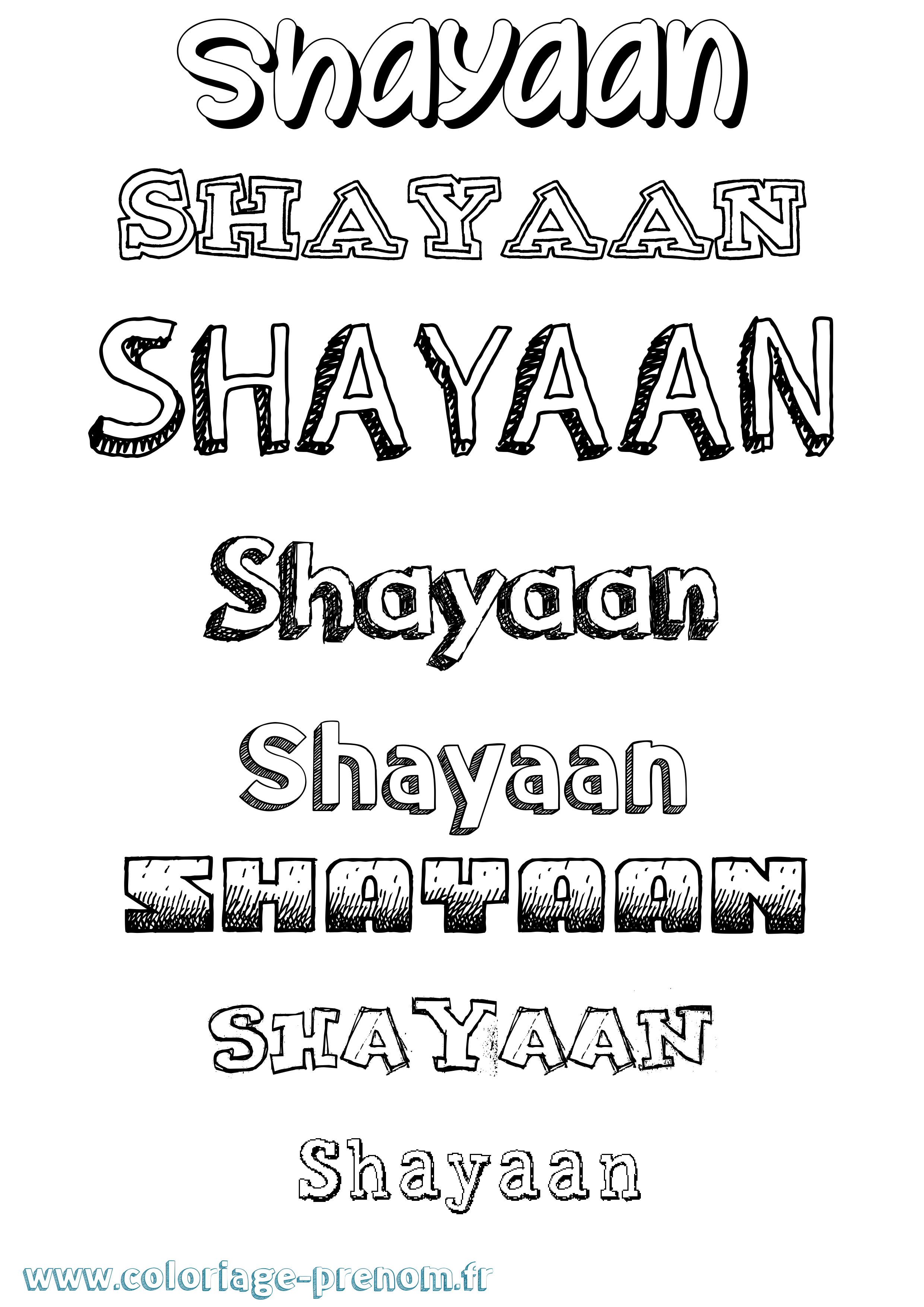 Coloriage prénom Shayaan Dessiné