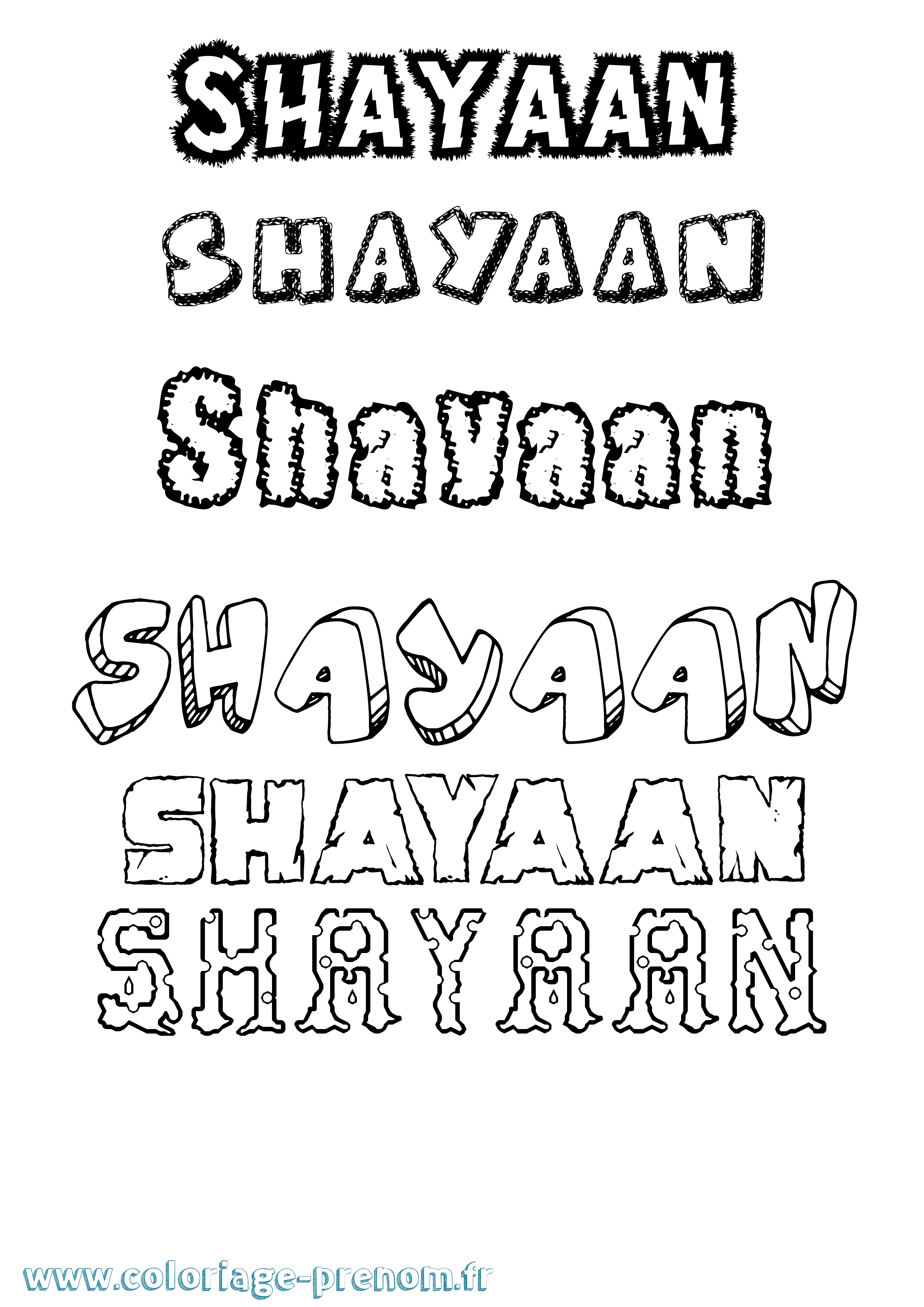 Coloriage prénom Shayaan Destructuré