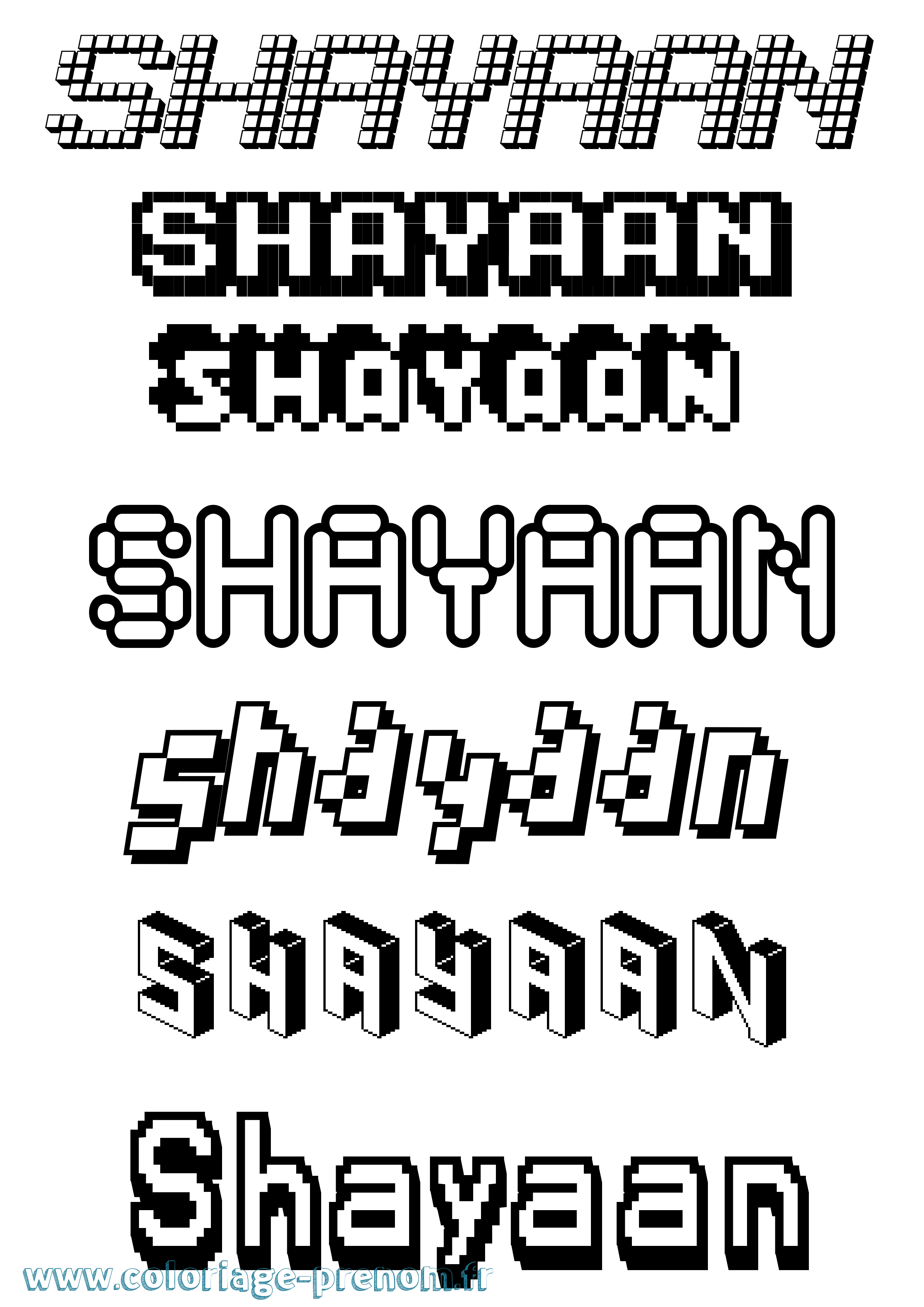Coloriage prénom Shayaan Pixel