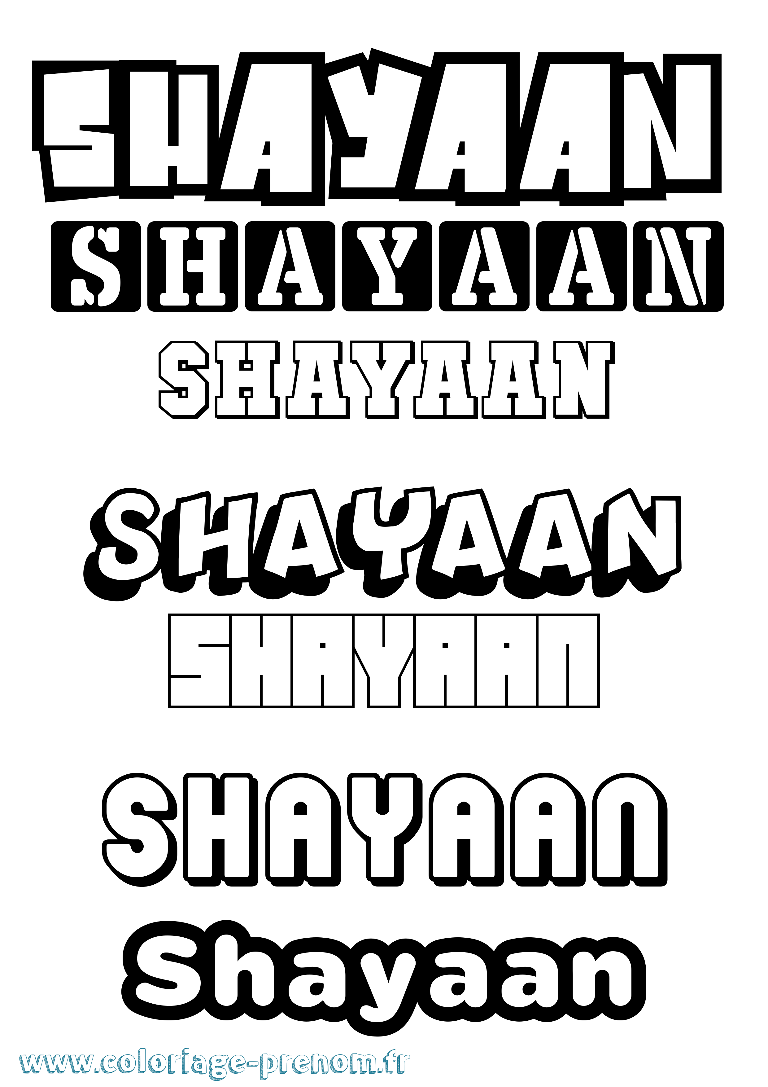 Coloriage prénom Shayaan Simple