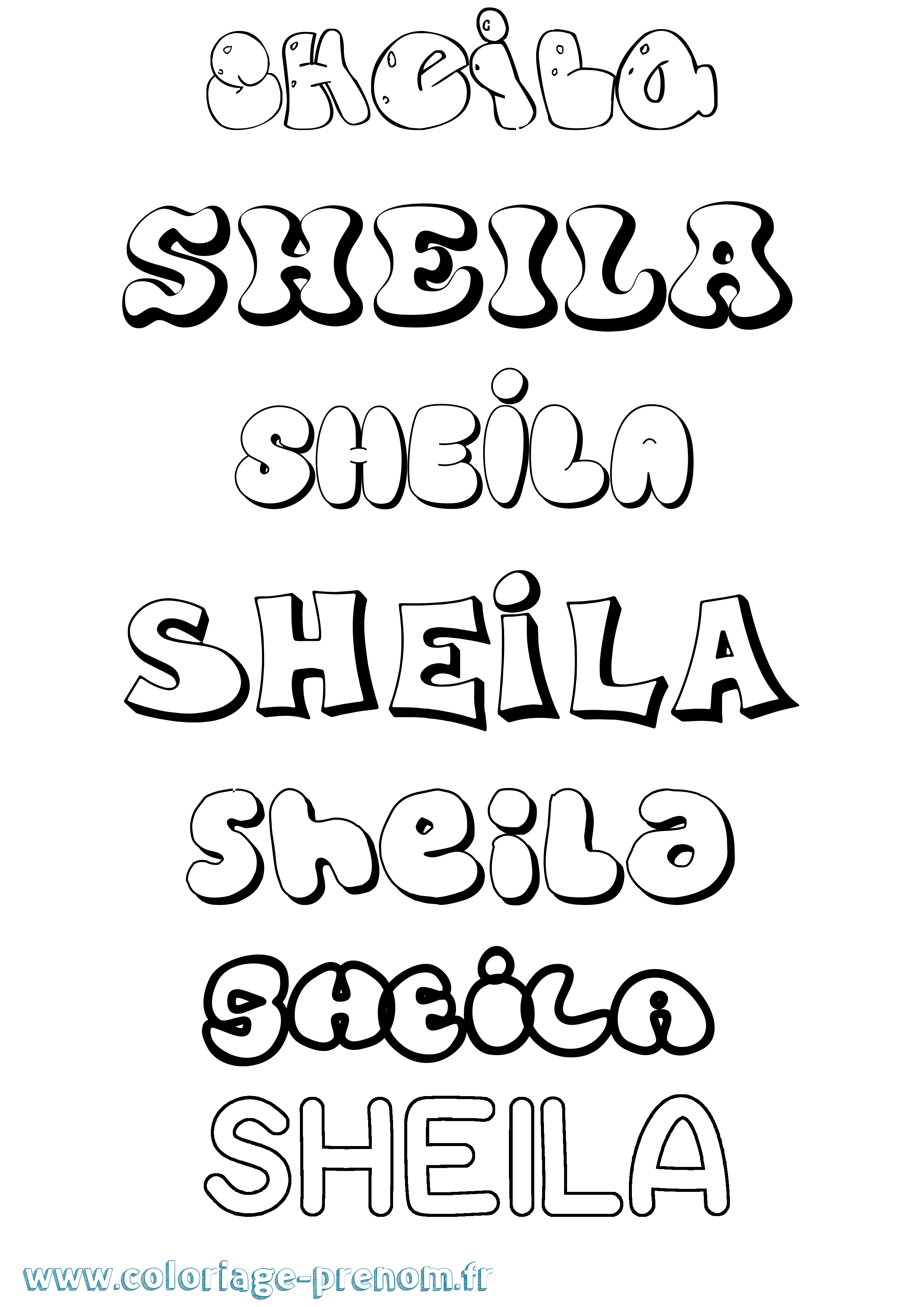 Coloriage prénom Sheila Bubble