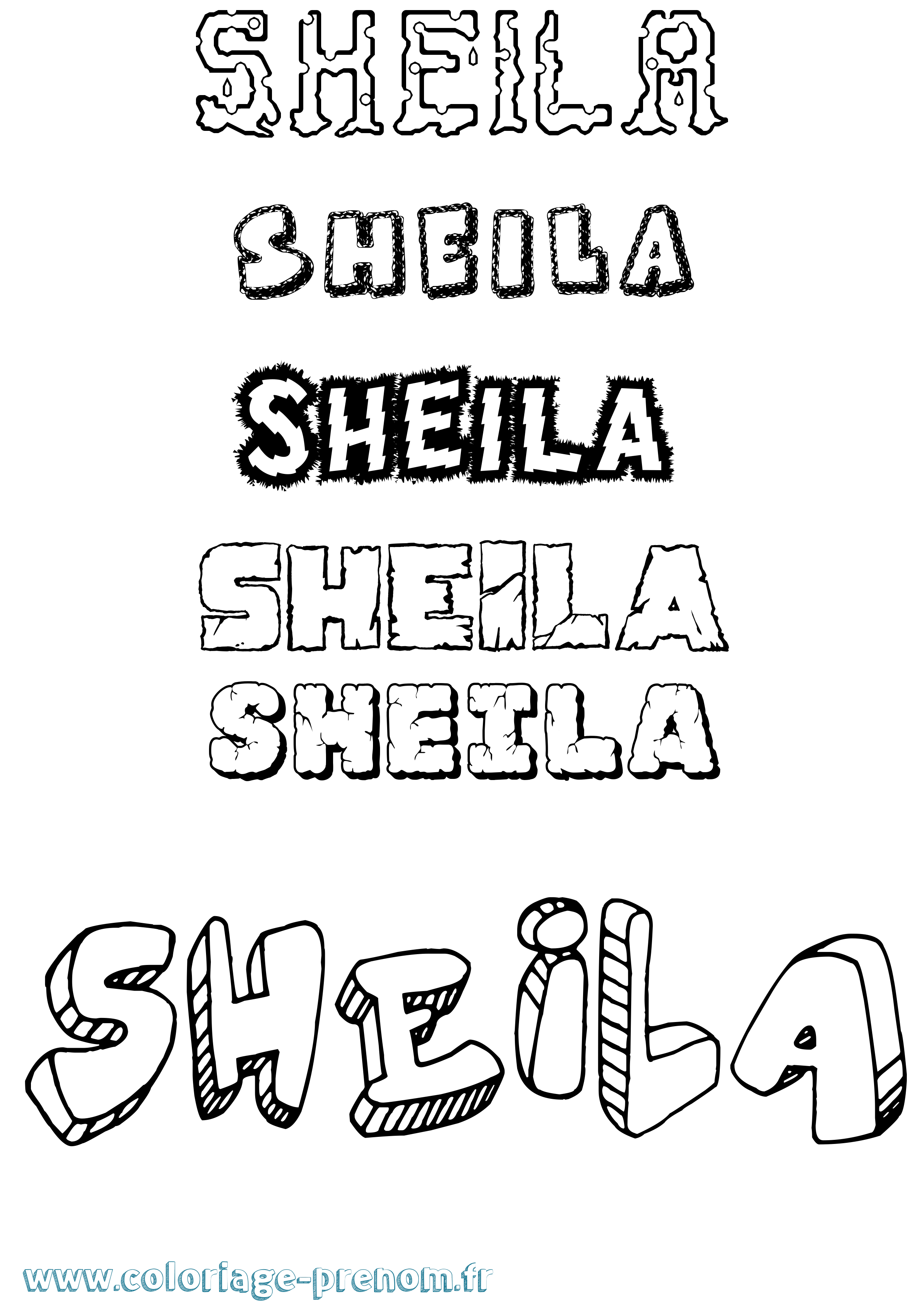 Coloriage prénom Sheila Destructuré