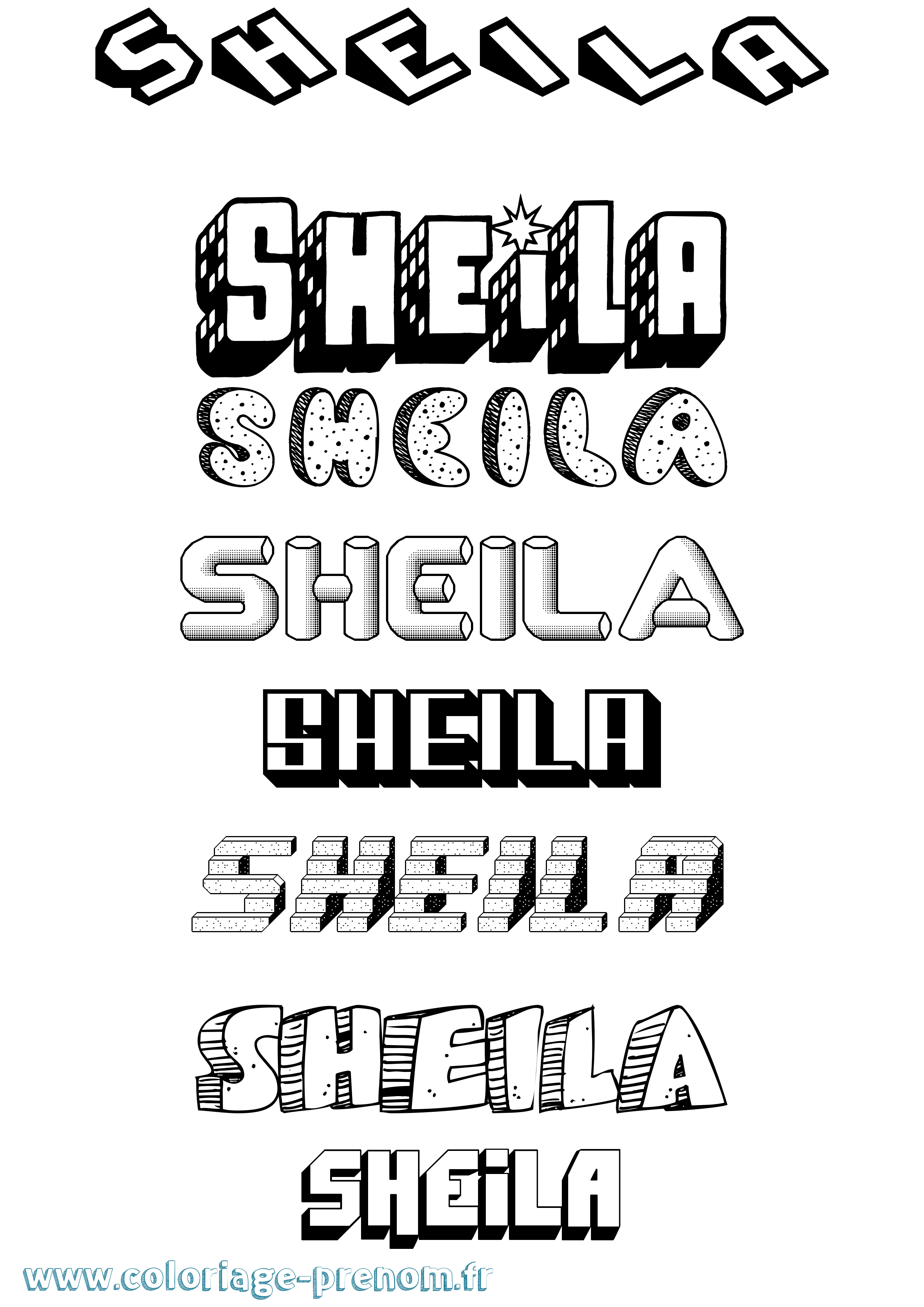 Coloriage prénom Sheila Effet 3D