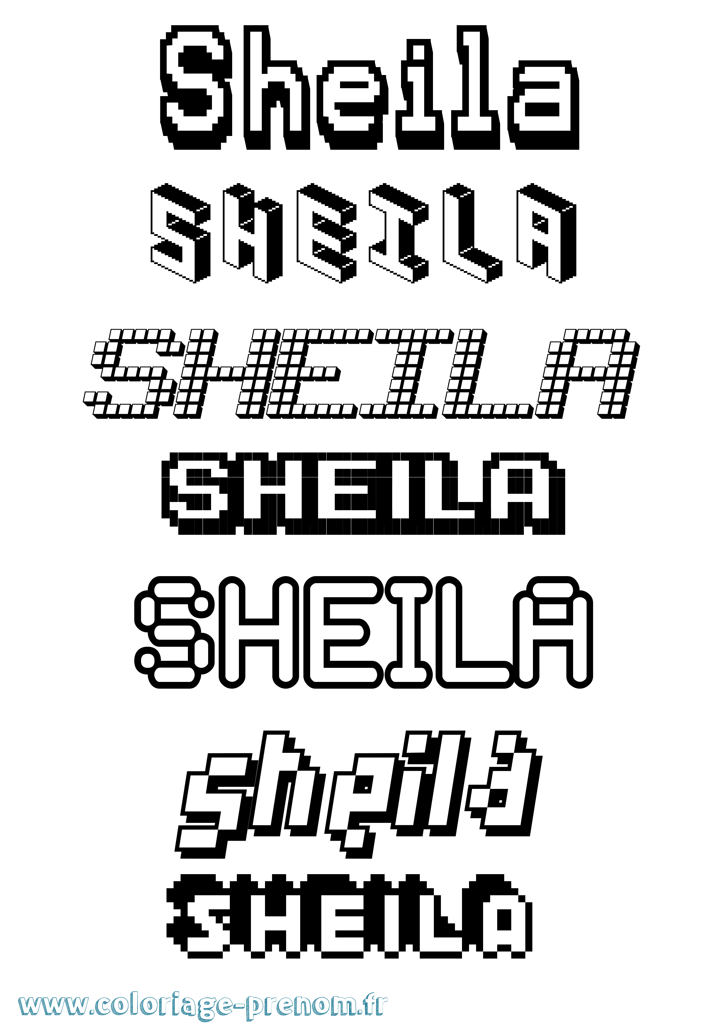Coloriage prénom Sheila Pixel