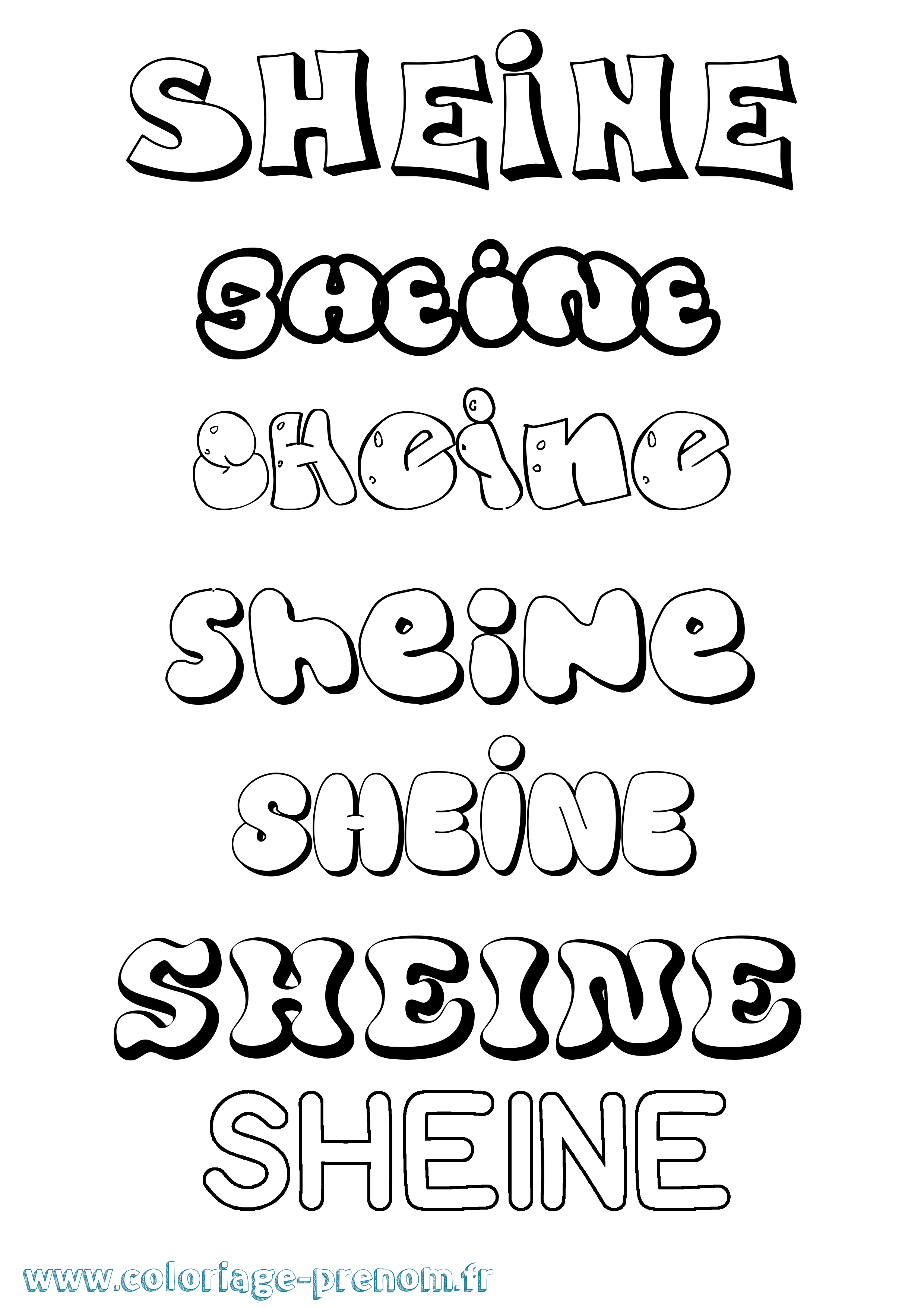 Coloriage prénom Sheine Bubble