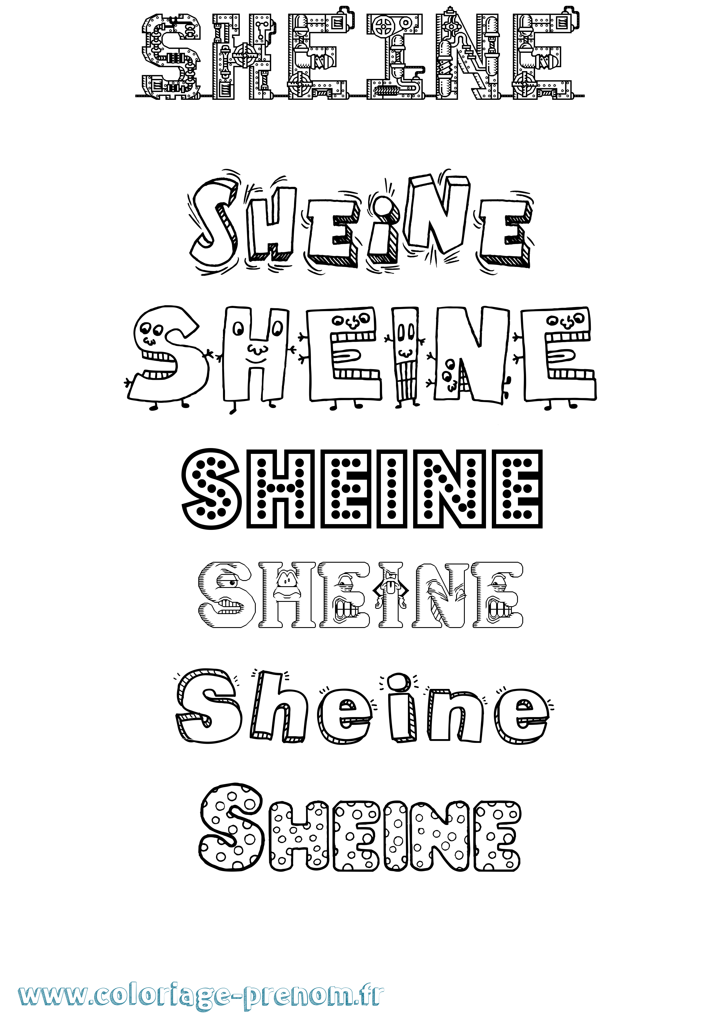 Coloriage prénom Sheine Fun