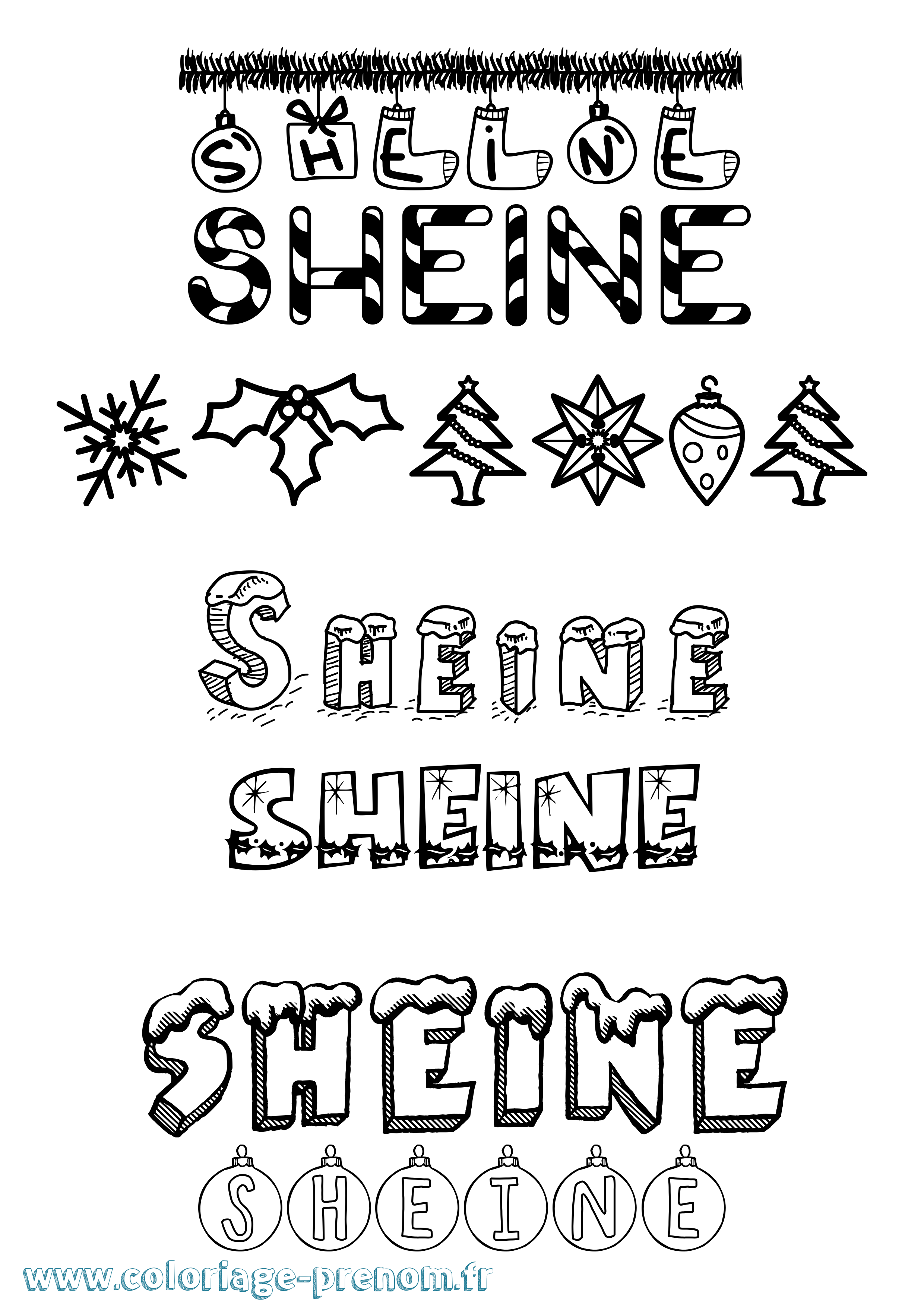 Coloriage prénom Sheine Noël