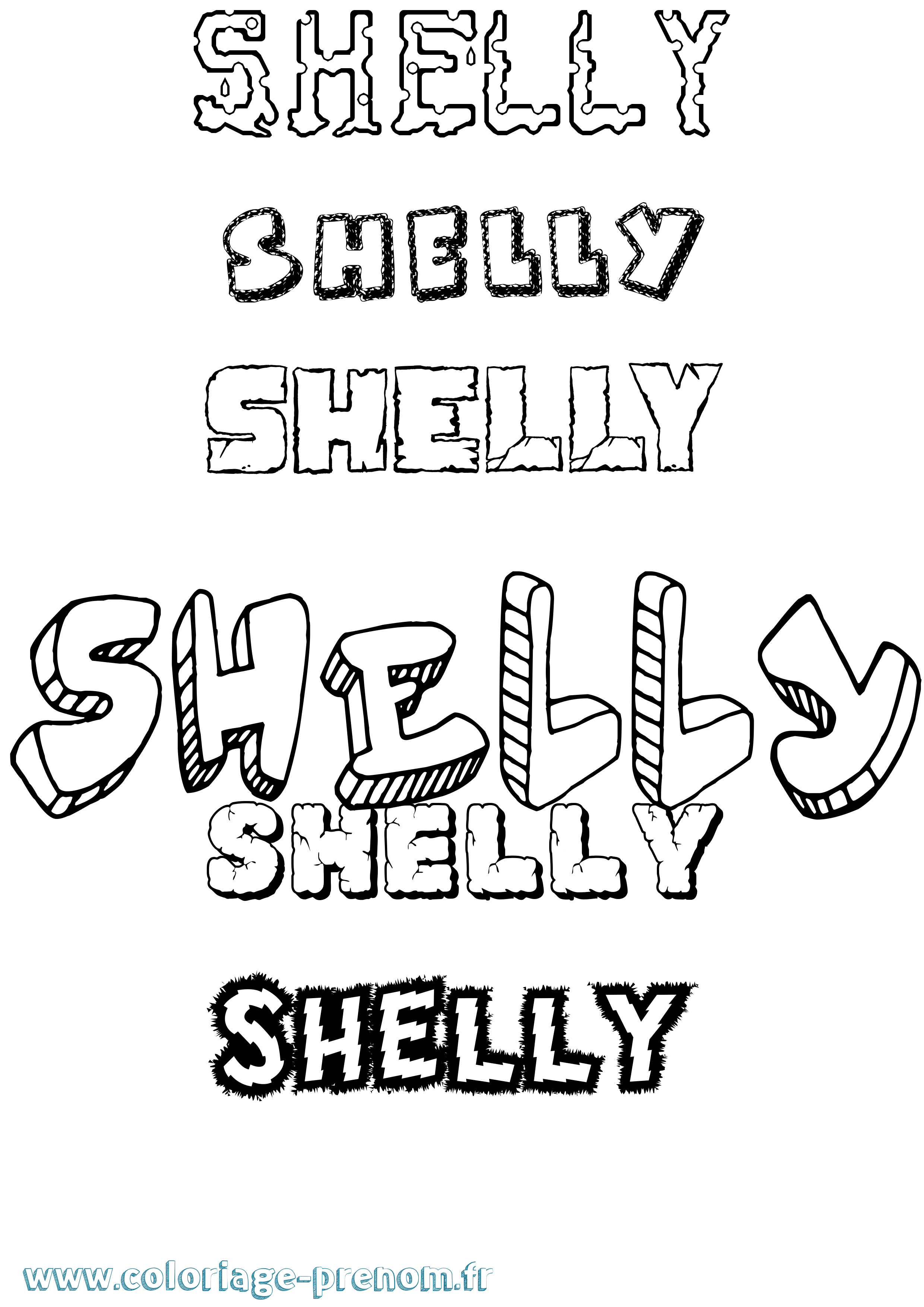 Coloriage Shelly Destructuré Coloriage prénom Shelly Destructuré