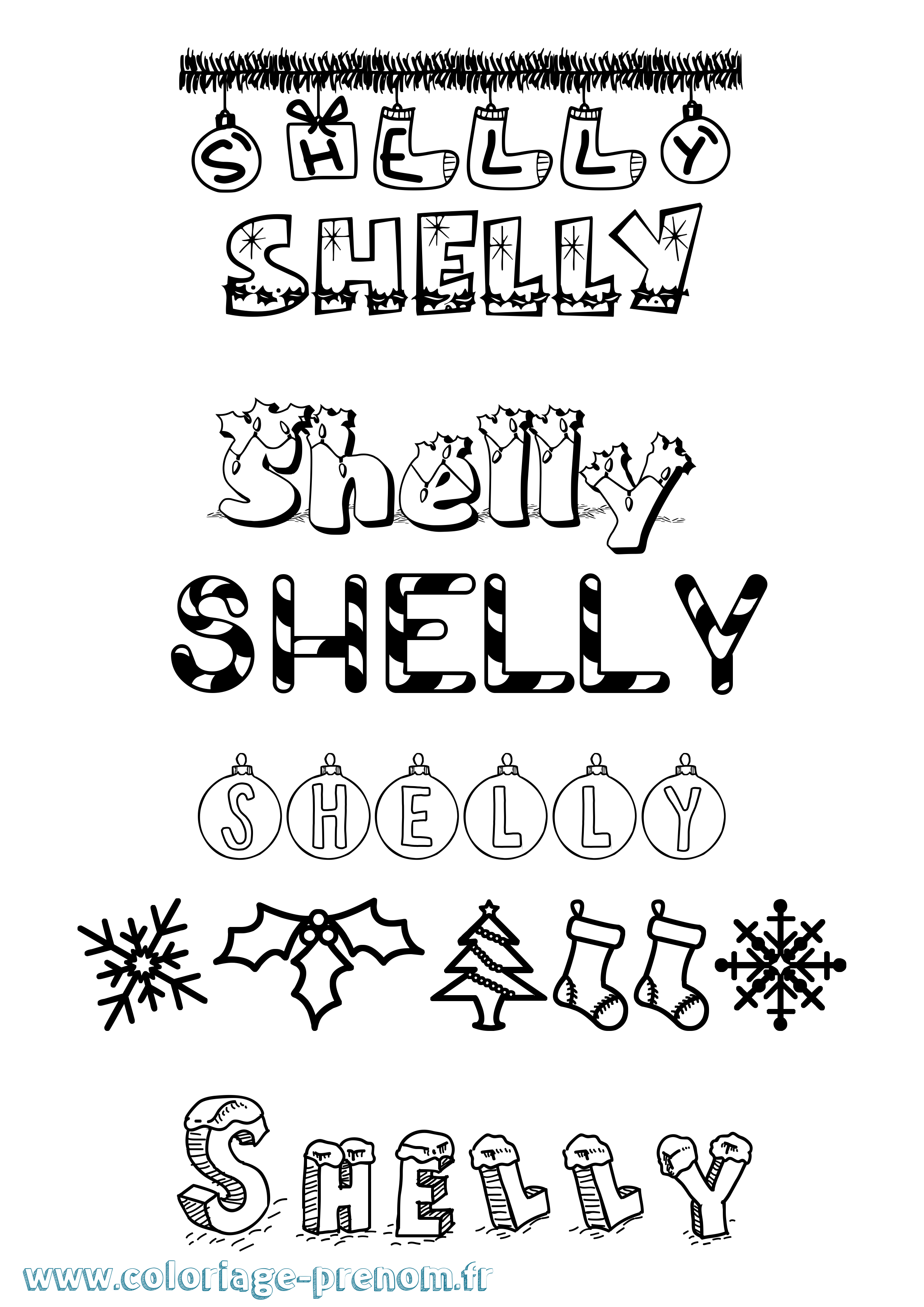 Coloriage Shelly Noël Coloriage prénom Shelly Noël
