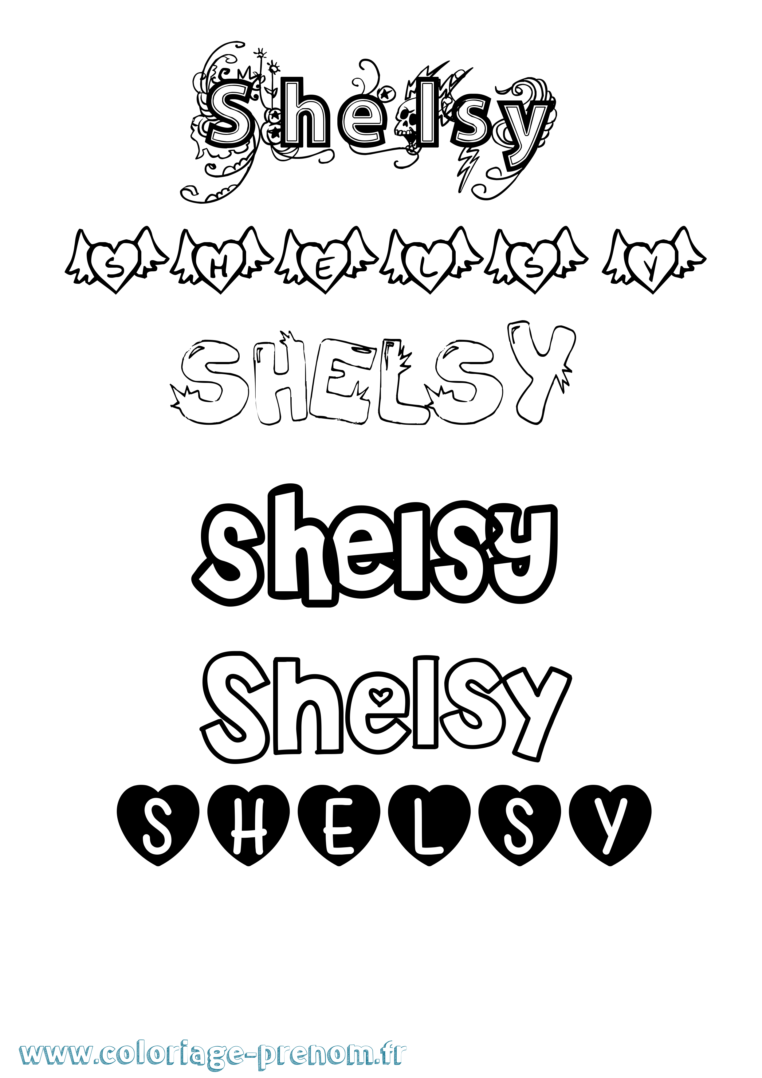 Coloriage prénom Shelsy Girly