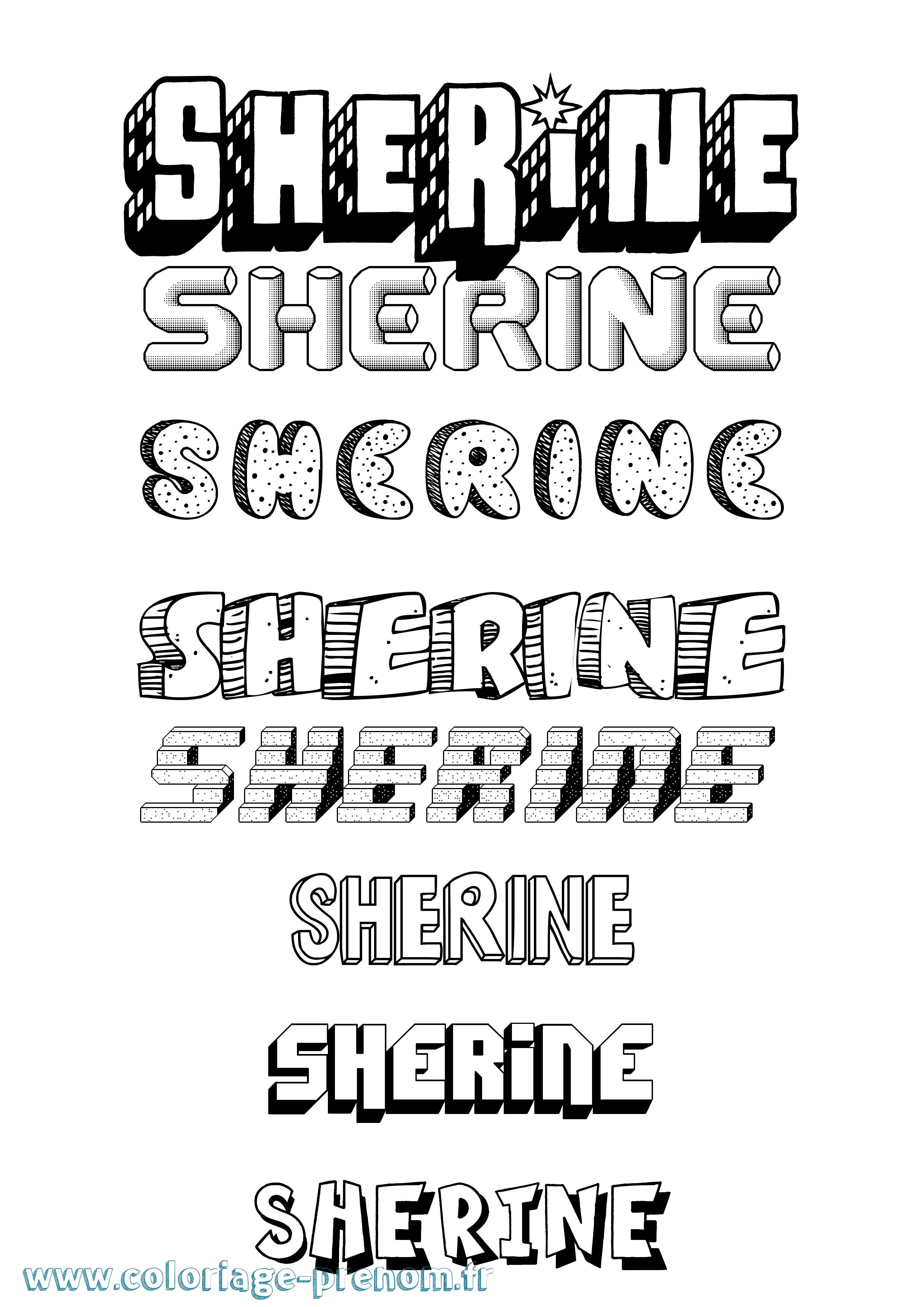 Coloriage prénom Sherine Effet 3D