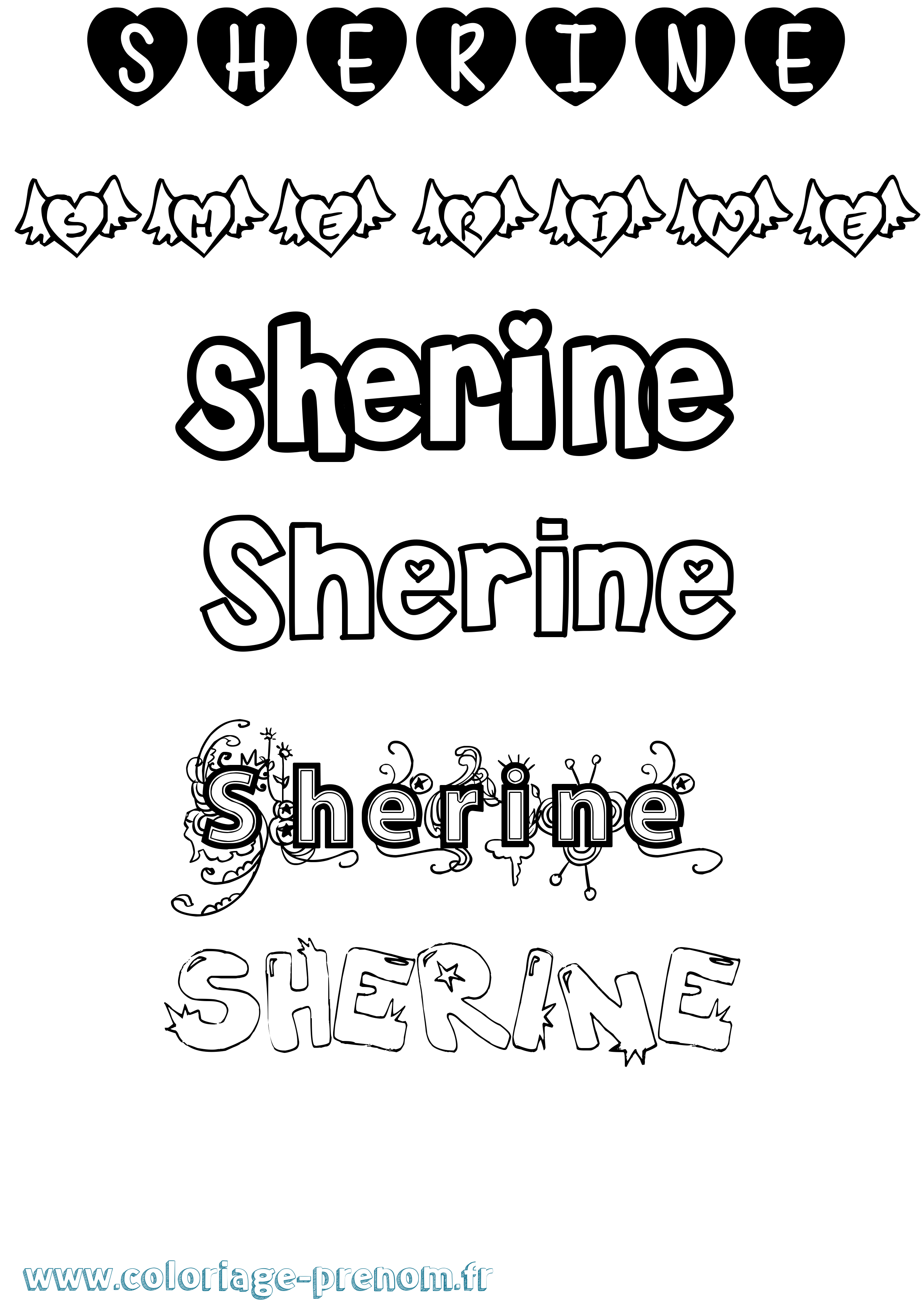 Coloriage prénom Sherine Girly