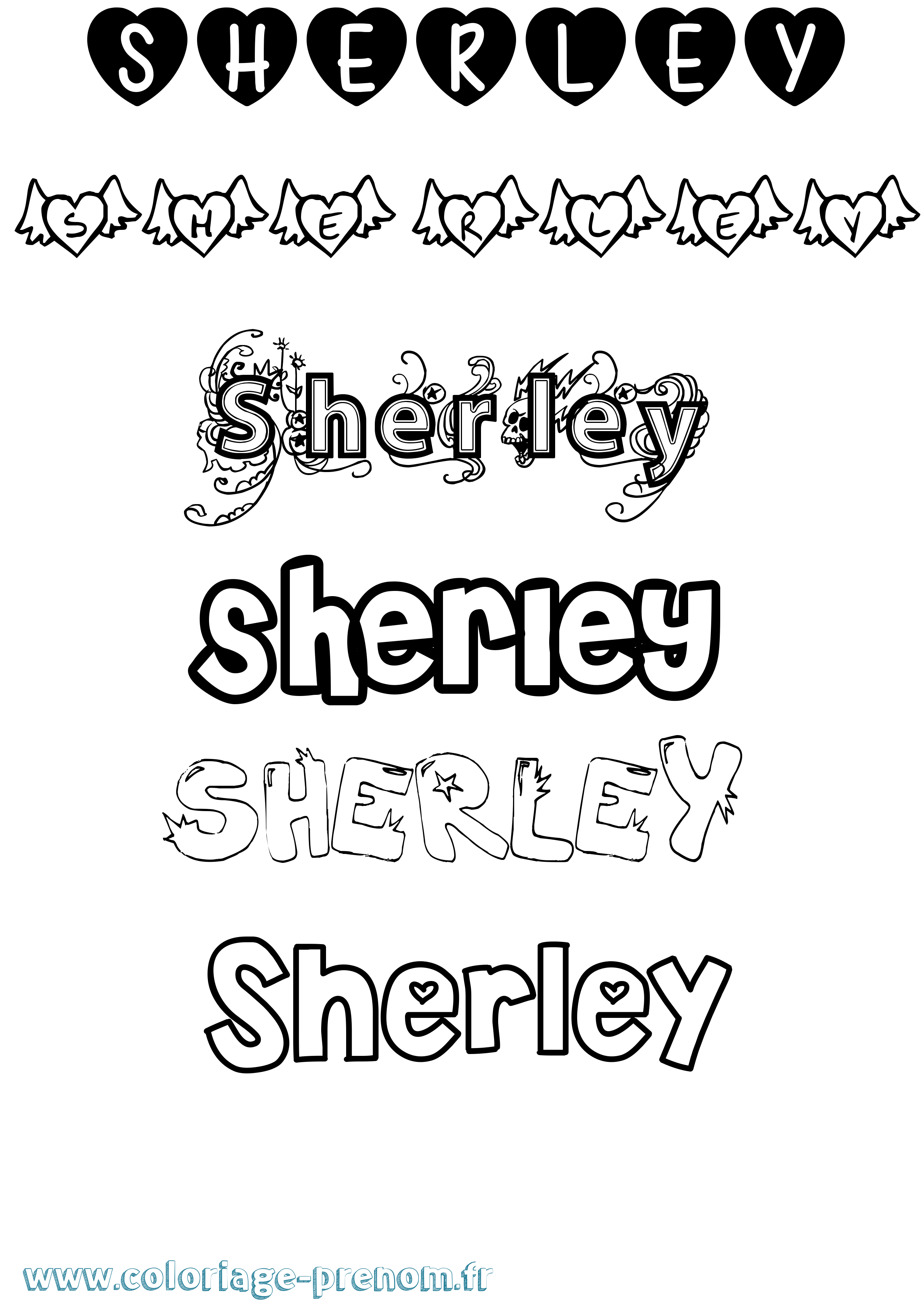 Coloriage prénom Sherley Girly
